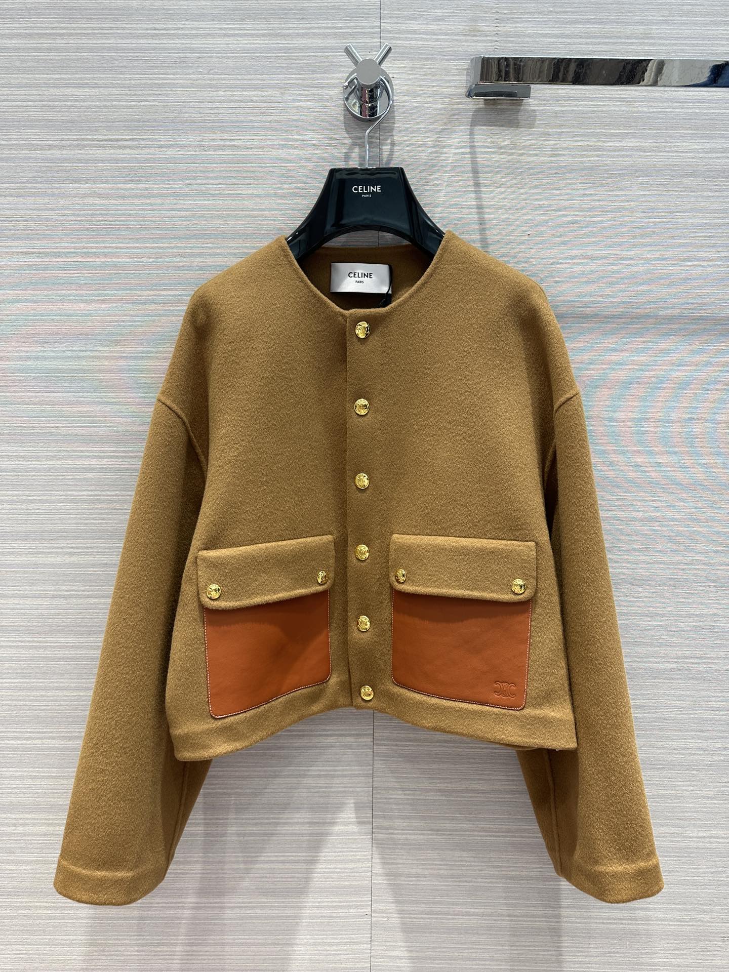 [TOP] CLINE Arc de Triomphe Gold Buckle Cashmere Jacket - Celine