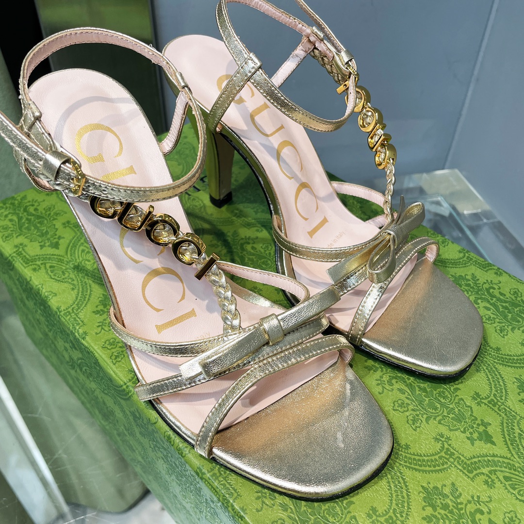 [TOP] GUCC! Woven Braid Gucci Metal Buckle Sandals - Gold - Gucci