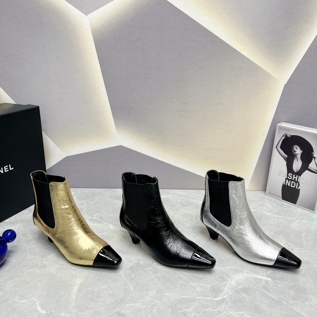 [TOP] CH@NEL Square Toe Elasticated Short Boots - 3 Colors - Chanel
