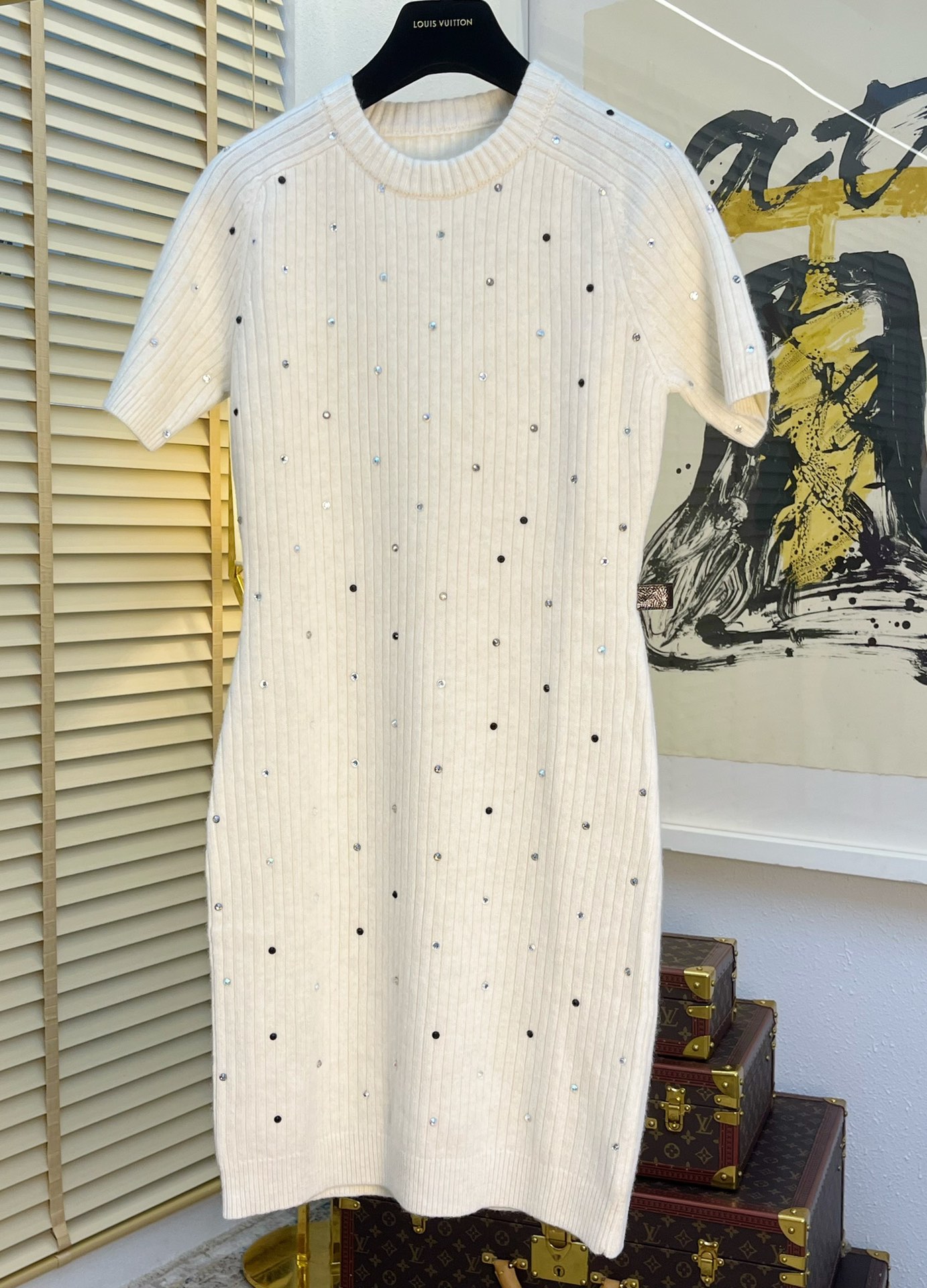[TOP] L&V Round Neck Dress - White - LV Louis Vuitton