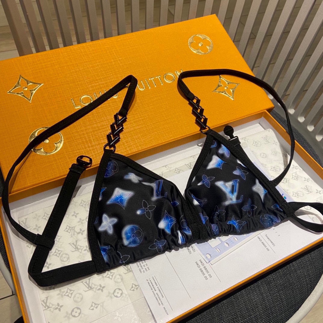 [TOP] L&V Black Blue Printed Bikini LV Louis Vuitton