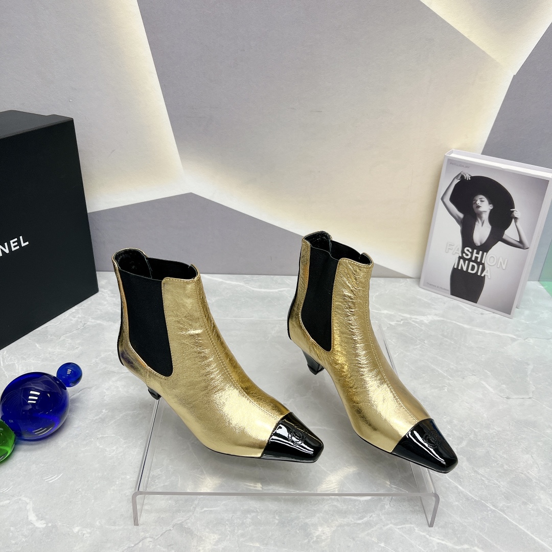 [TOP] CH@NEL Square Toe Elasticated Short Boots - 3 Colors - Chanel