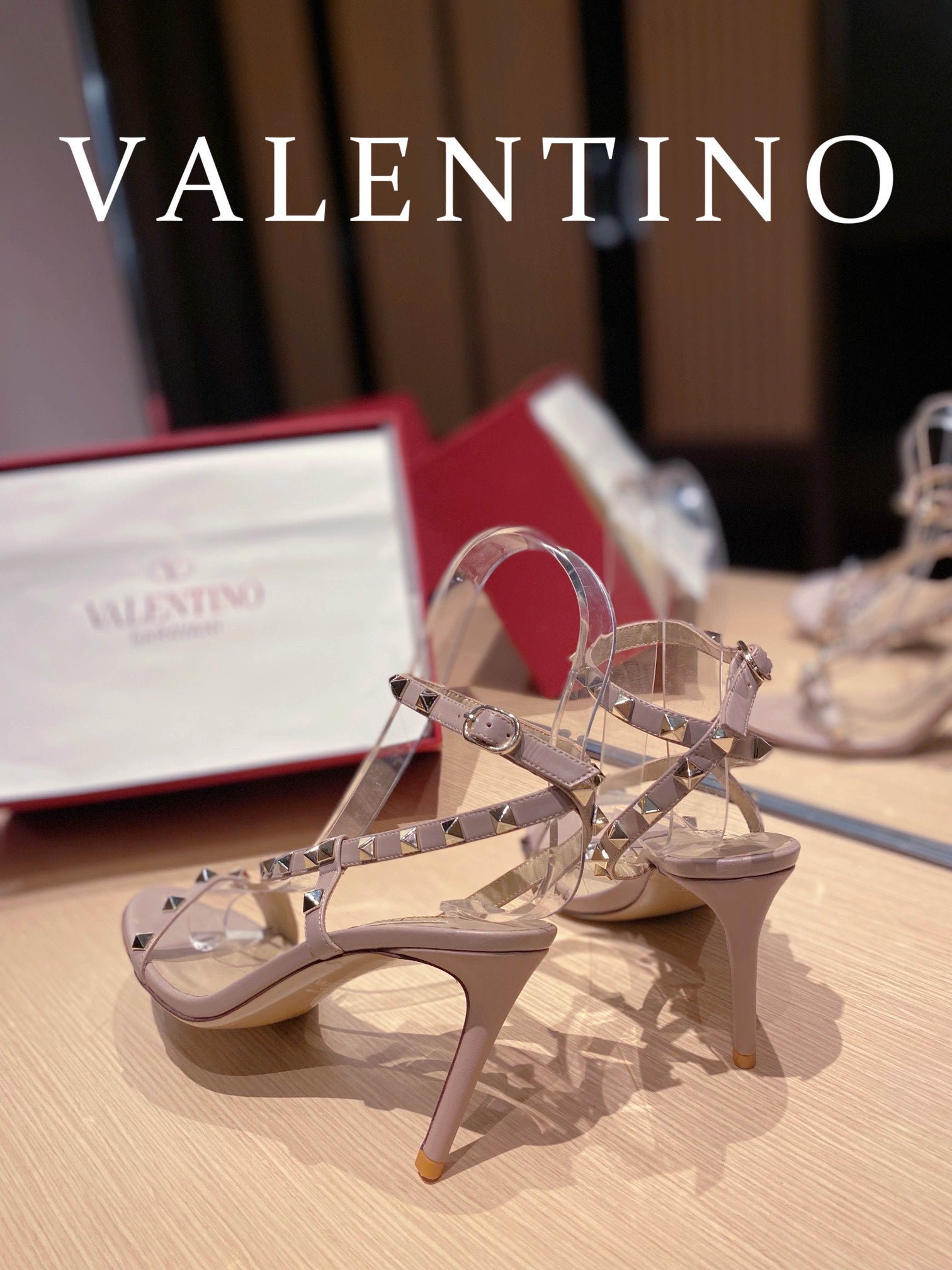 [TOP] V@LENTINO V*lentino Rockstud Asymmetrical Slingback Sandals - Nude Pink - Valentino