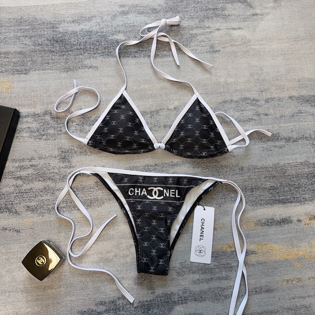 [TOP] CH@NEL Classic White edging Bikini - Black - Chanel
