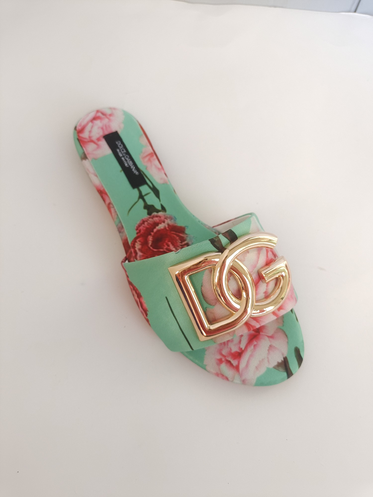 [TOP] D^G Slides Leather - Green and Pink Flowers - Dolce&Gabbana