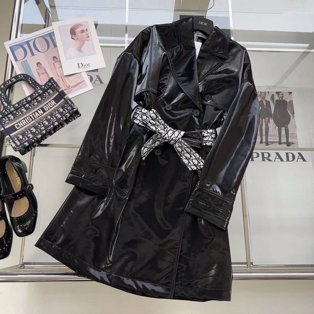 [TOP] D!or Monogram Belt Coat - Black  - Dior