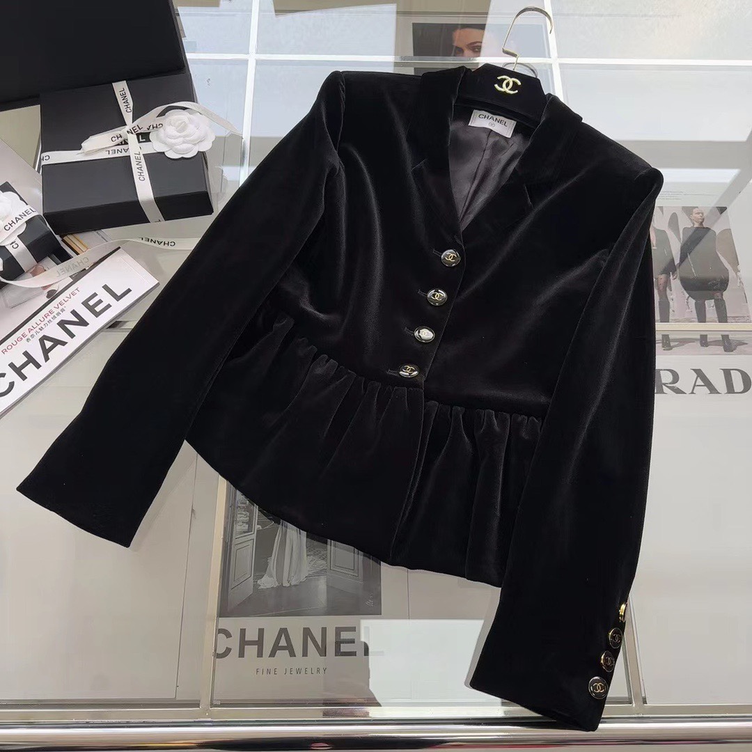 [TOP] CH@NEL Vintage Velvet Jacket - Black - Chanel