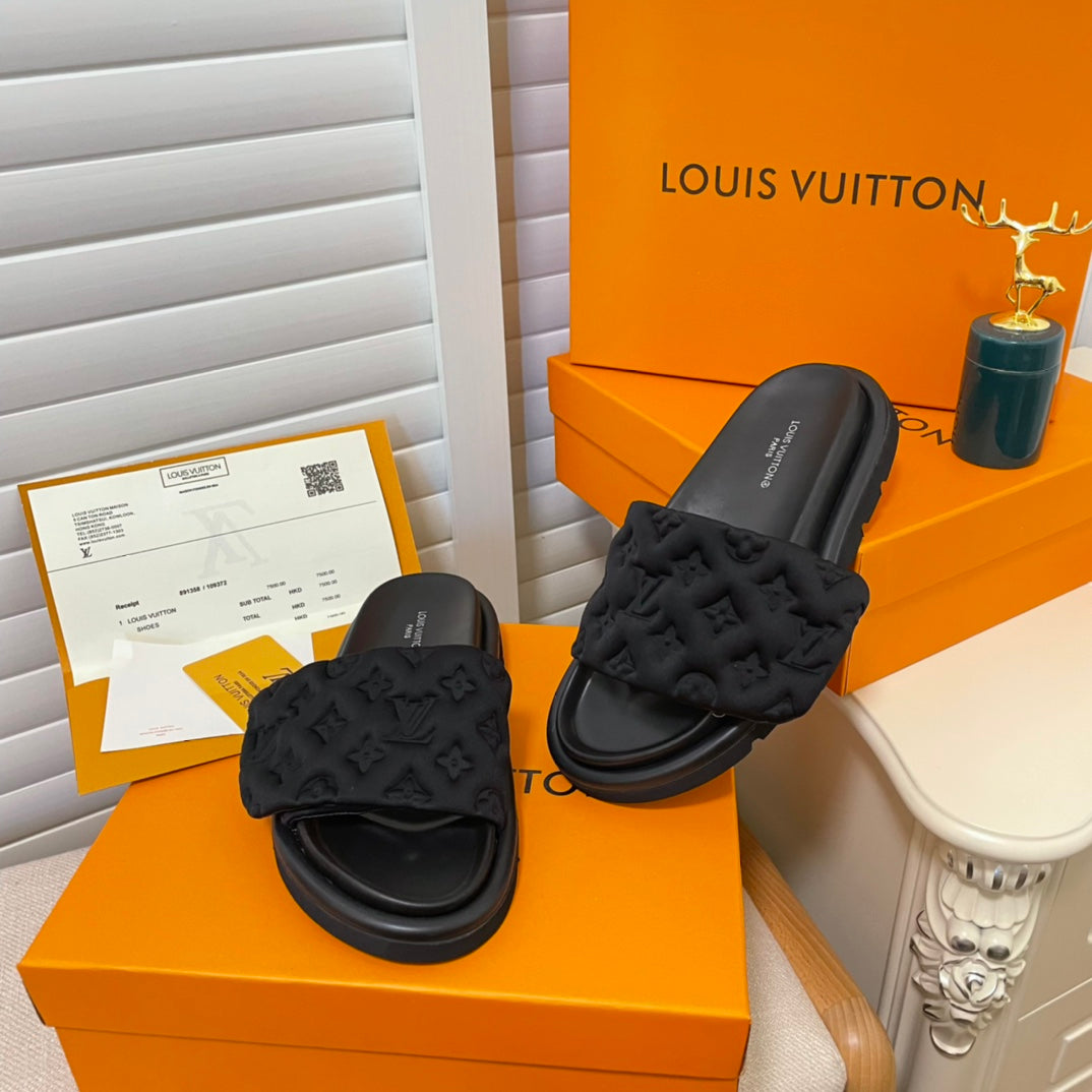 [TOP] L&V L*V Pool Pillow Comfort Mule - Black - LV Louis Vuitton