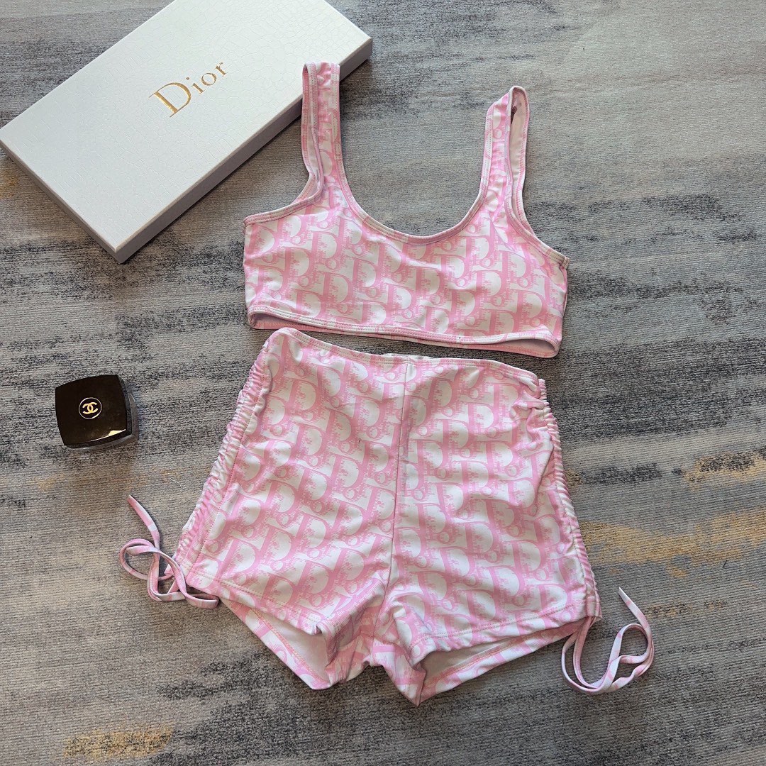 [TOP] D!or Logo Drawstring Bikini - Pink - Christian Dior