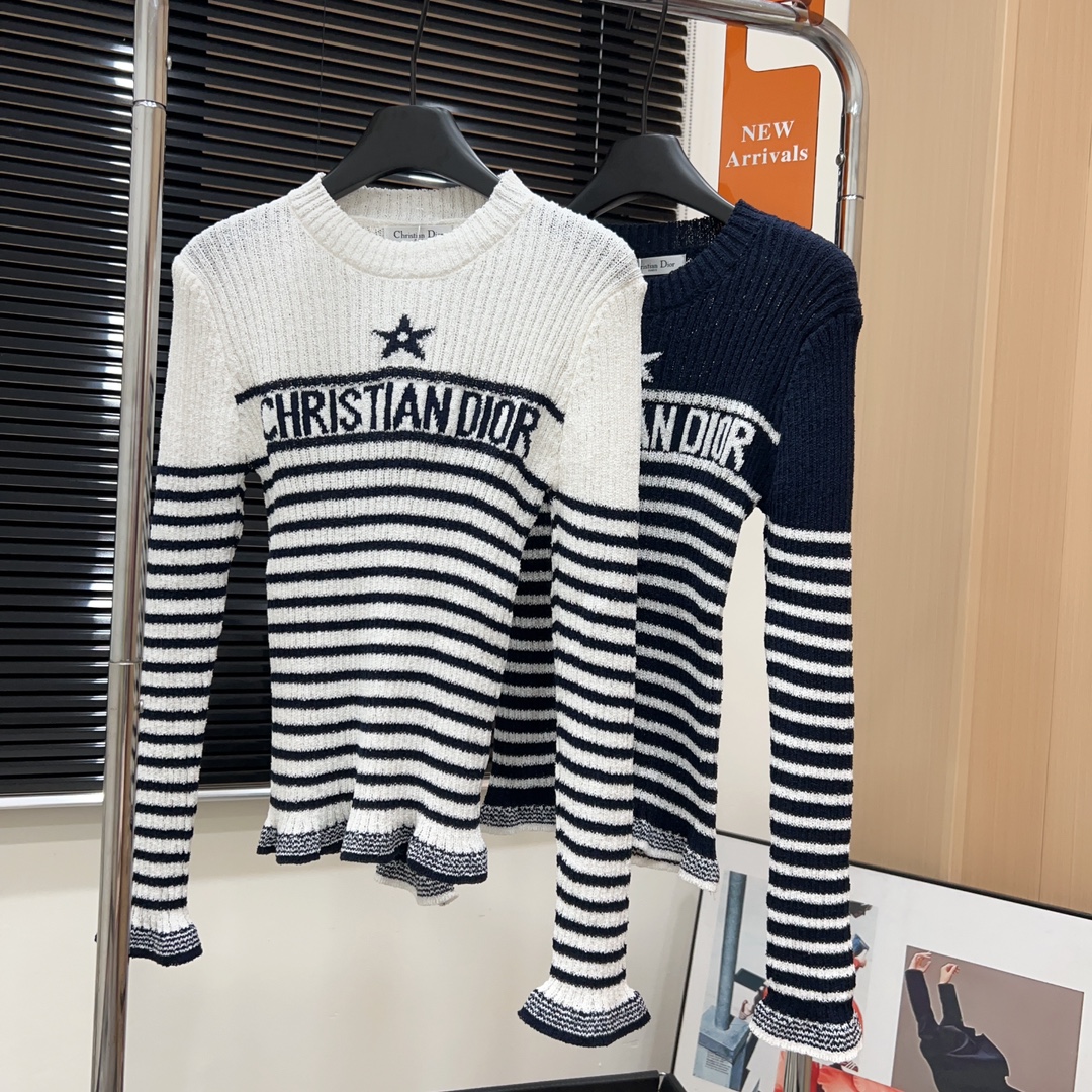 [TOP] D!or Striped Long Sleeve Sweater - 2 Colors - Dior