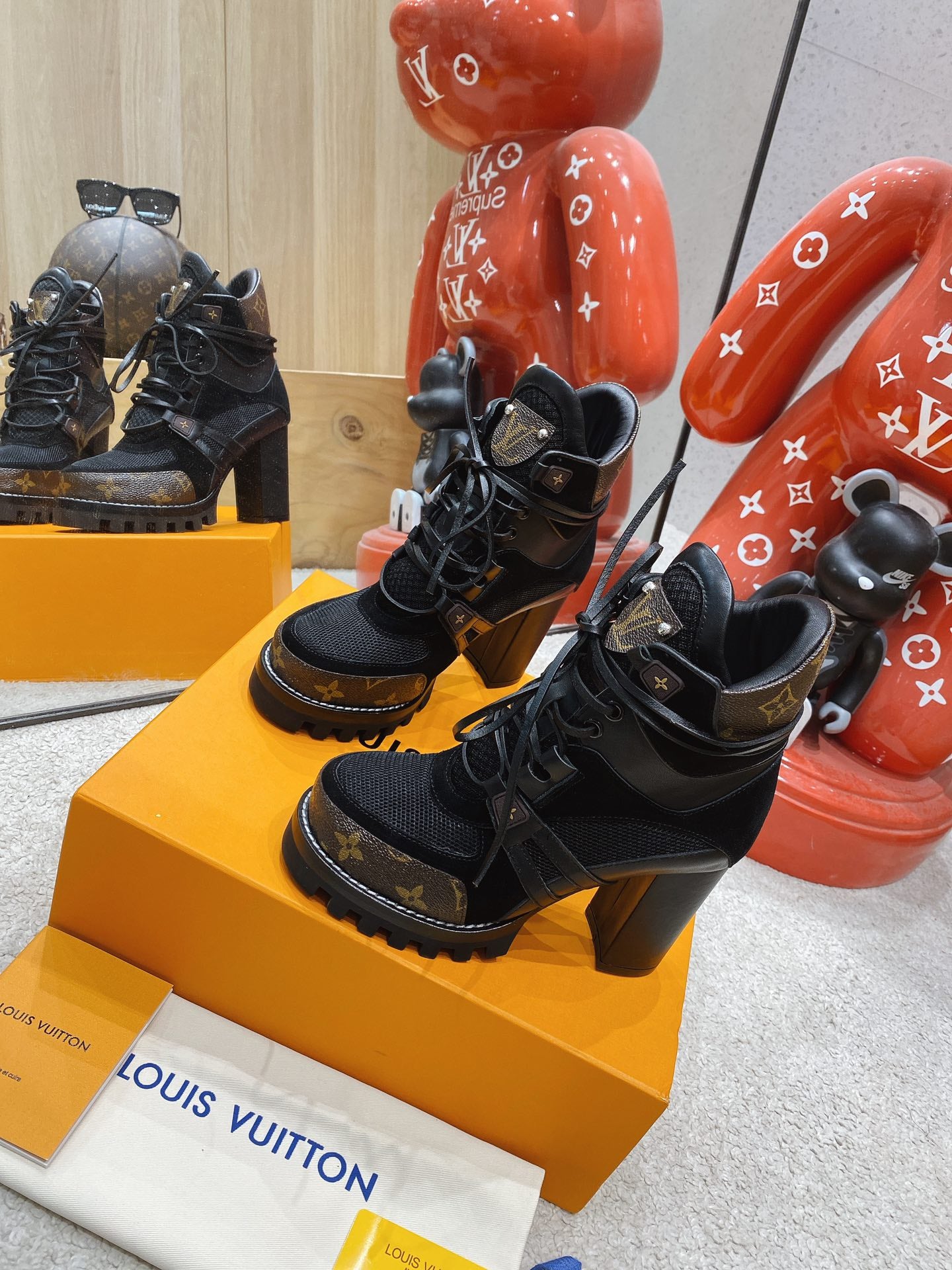 [TOP] L&V L*V Laureate High Heels Platform Desert Boots - Black - LV Louis Vuitton