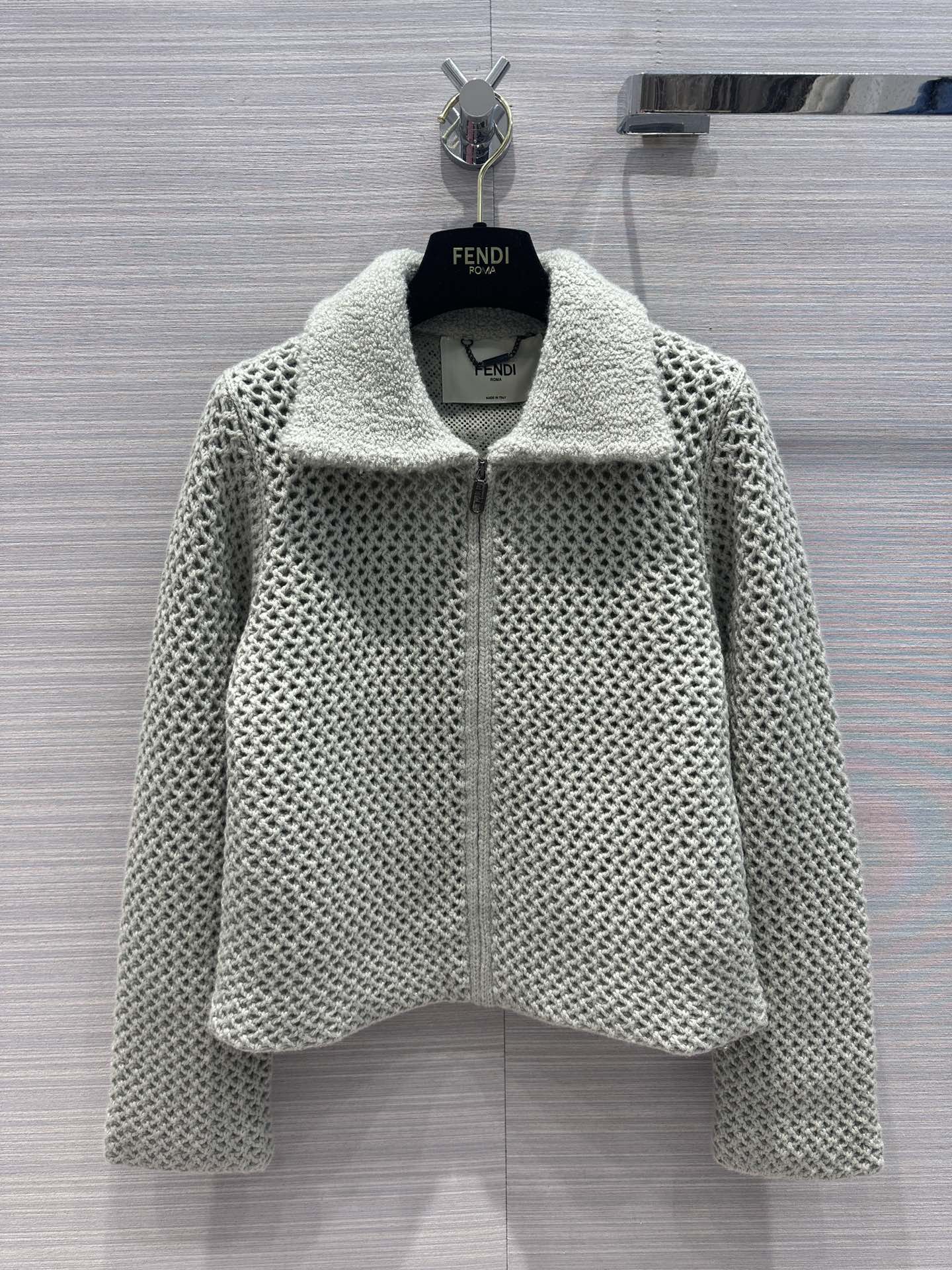 [TOP] FNDI Zip Lapel Cashmere Jacket - Green - Fendi