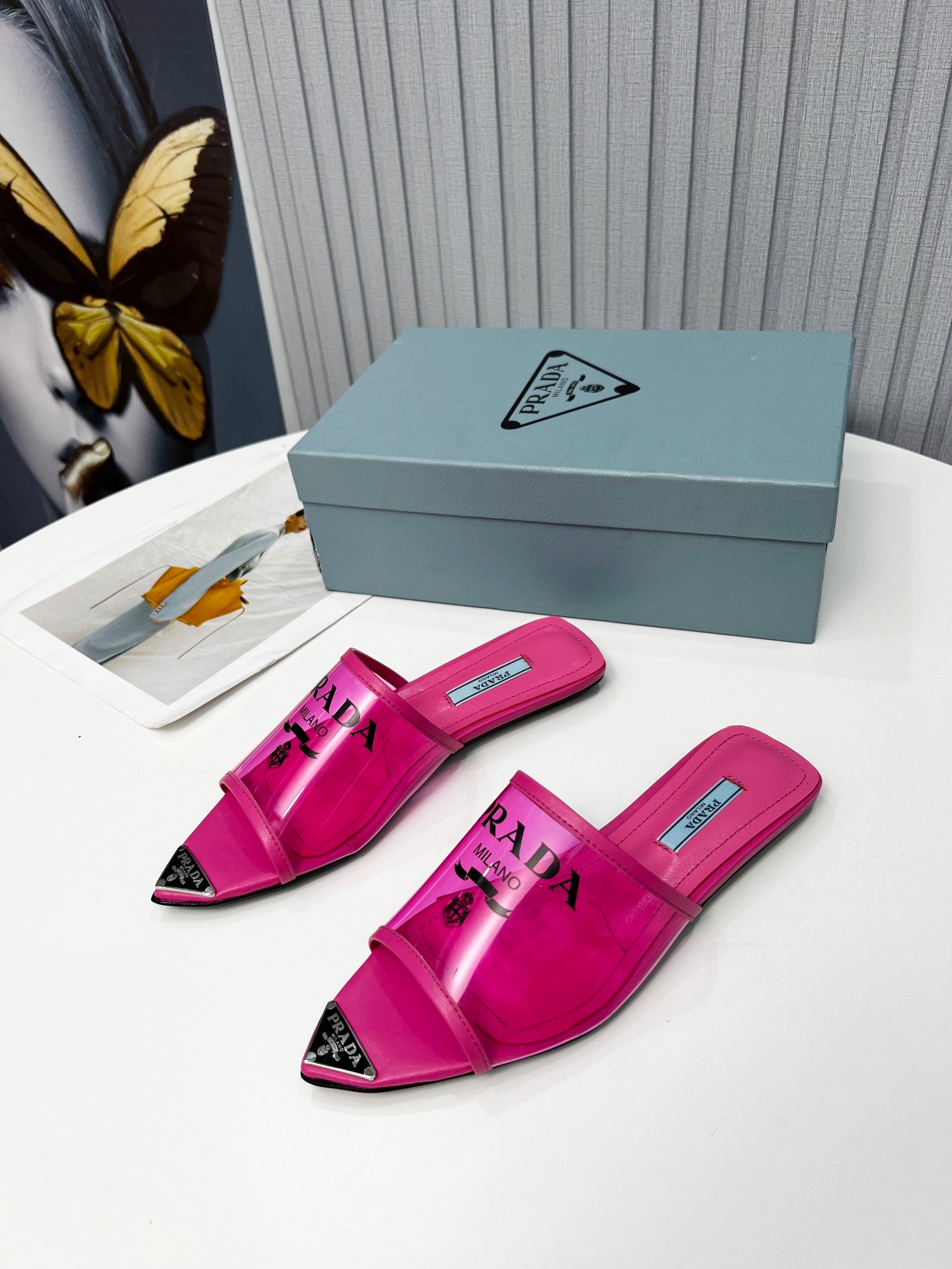 [TOP] PR@DA Logo-print Plexiglas Slides - Hot Pink - Prada
