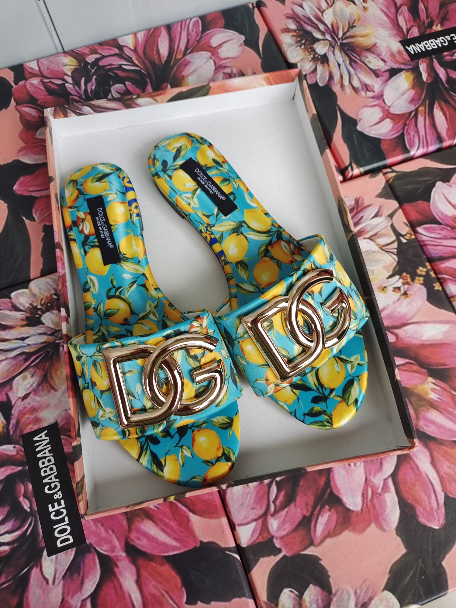 [TOP] D^G Slides Leather - Blue and Yellow Lemons - Dolce&Gabbana