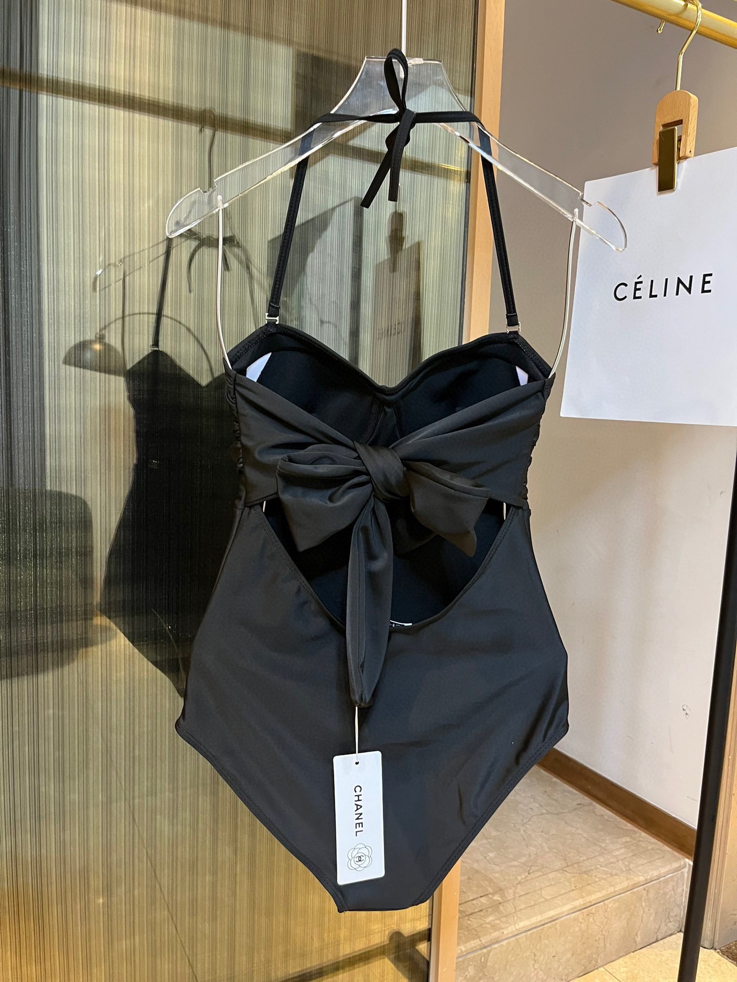 [TOP] CH@NEL Back Bow One-Piece Swimsuit - Black - Chanel
