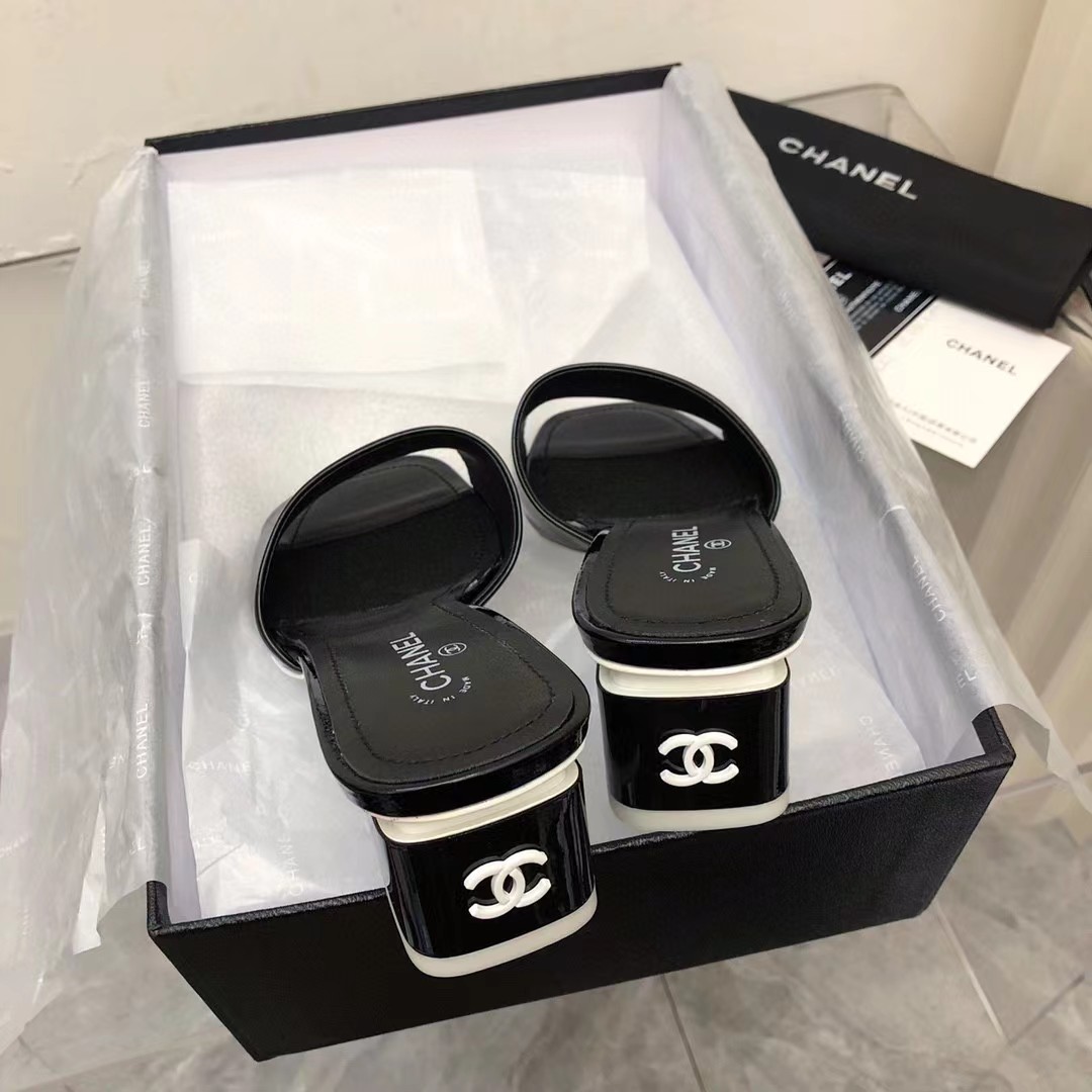 [Top] CH@NEL High Heel Sliders - Black - Chanel