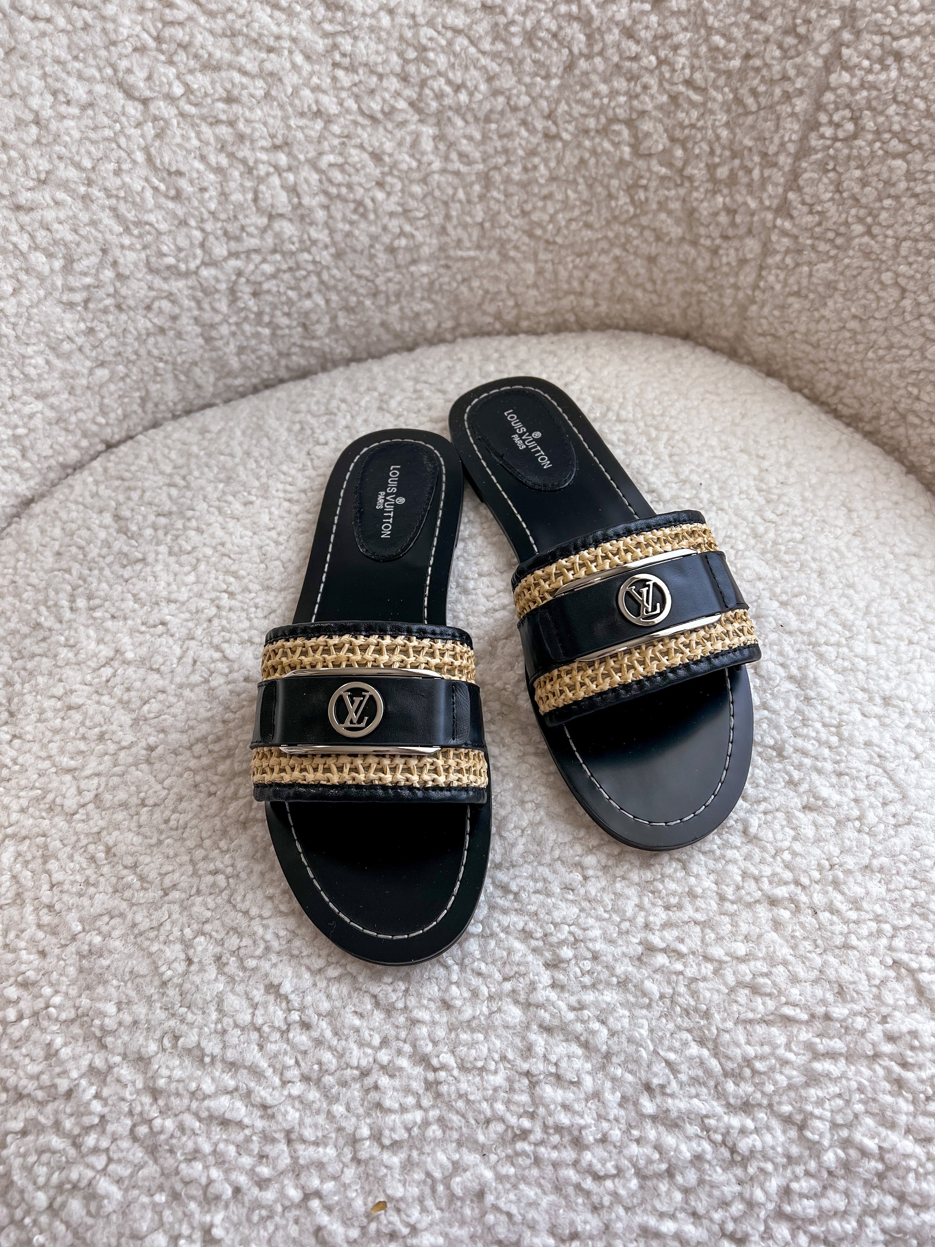 [TOP] L&V L*V Lock It Raffia Mule - Black - LV Louis Vuitton