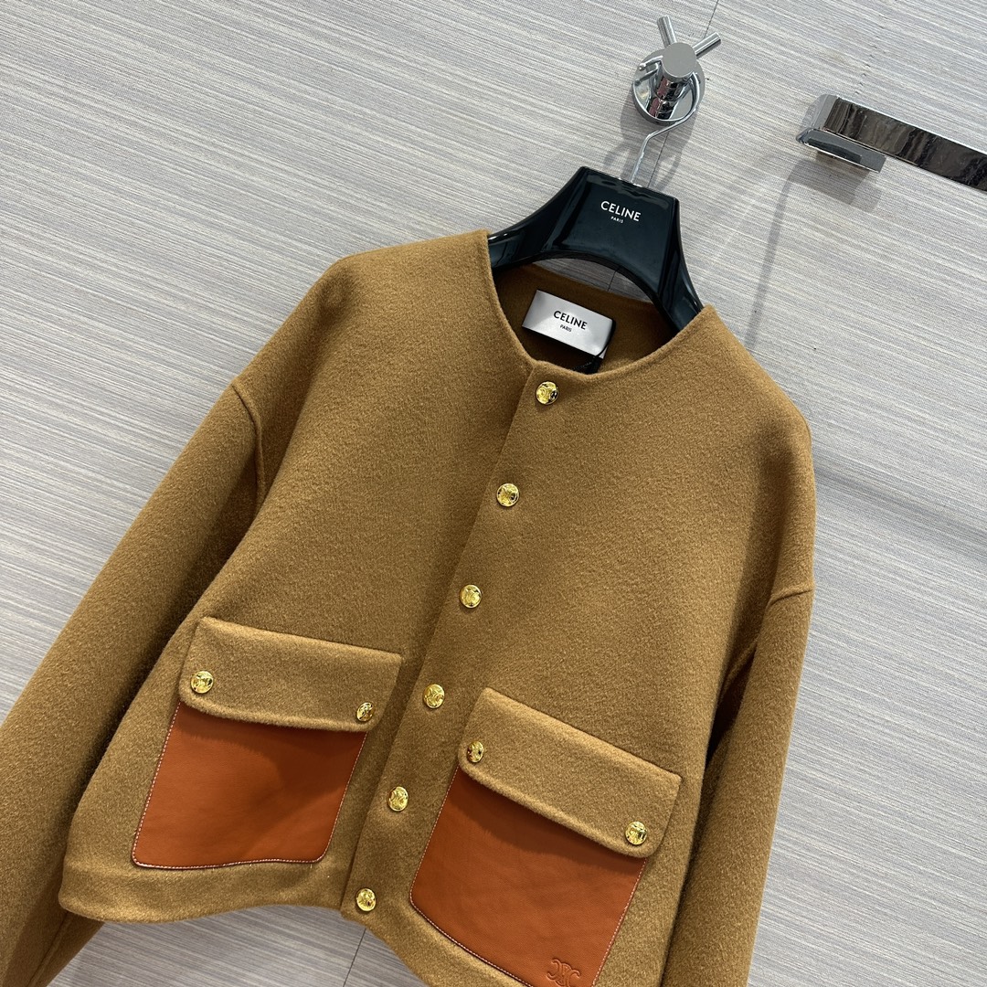 [TOP] CLINE Arc de Triomphe Gold Buckle Cashmere Jacket - Celine