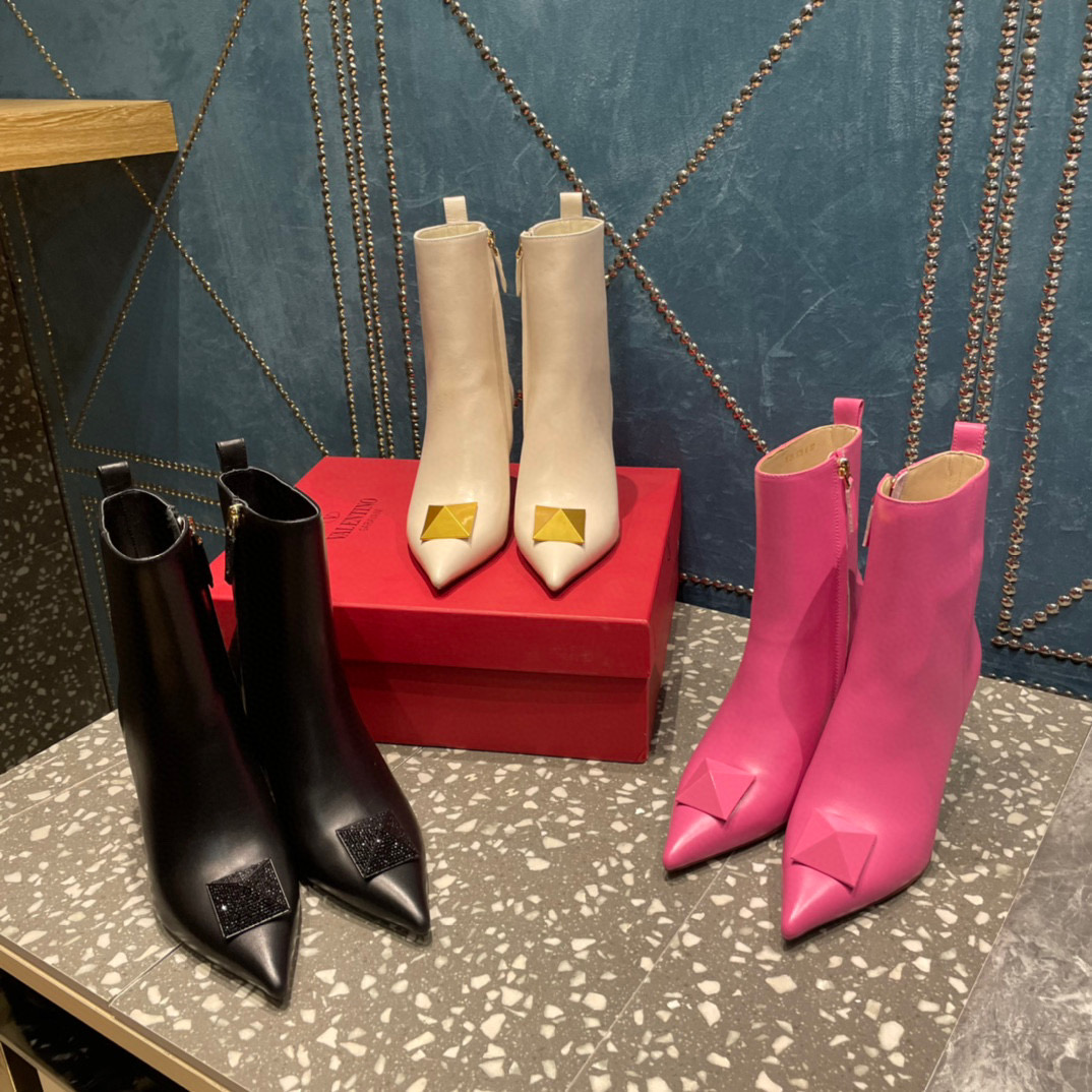 [TOP] V@LENTINO Short Ankle Boot Calfskin - White/Black/Rose - Valentino