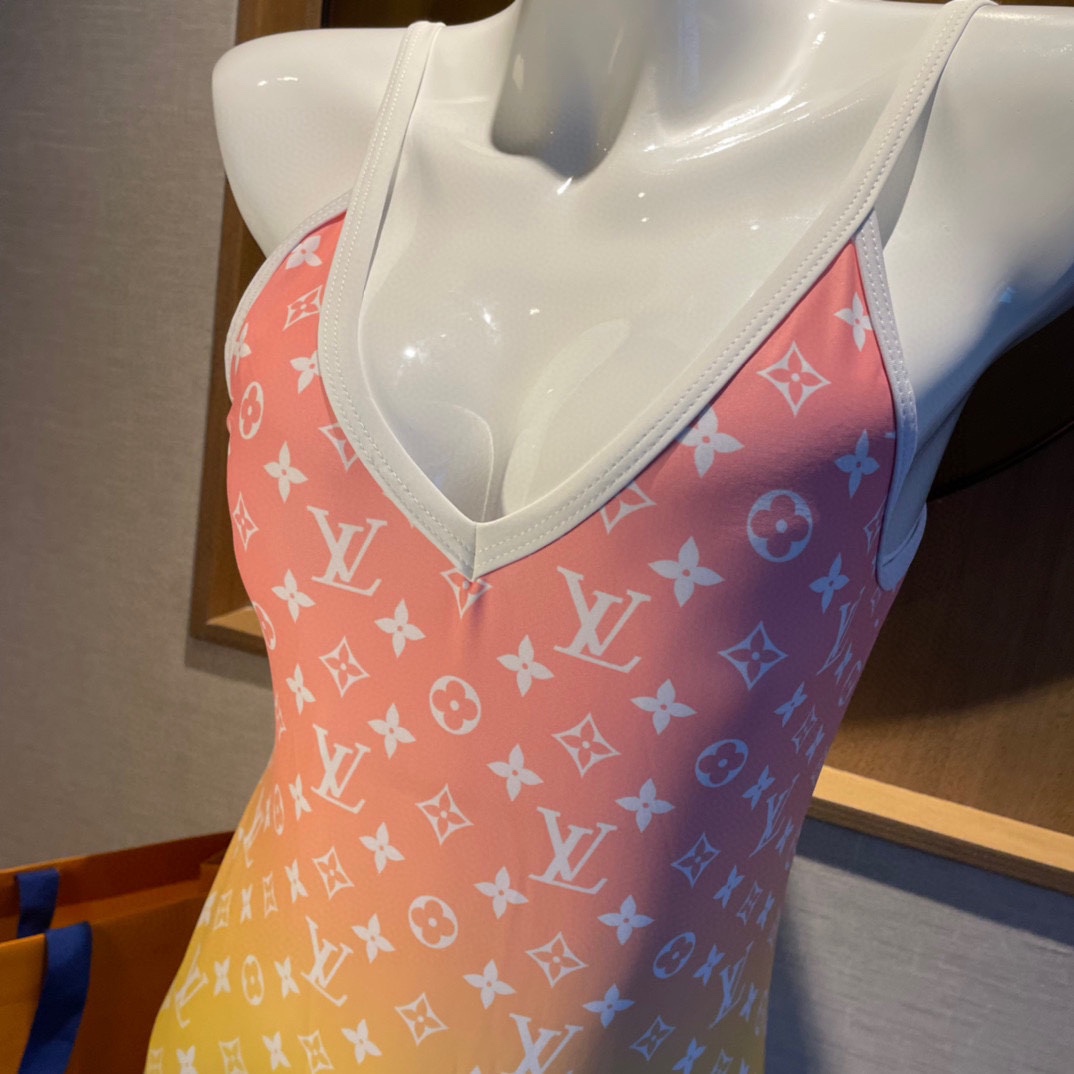 [TOP] L&V Pink and Yellow Gradient One Piece Swimsuit LV Louis Vuitton