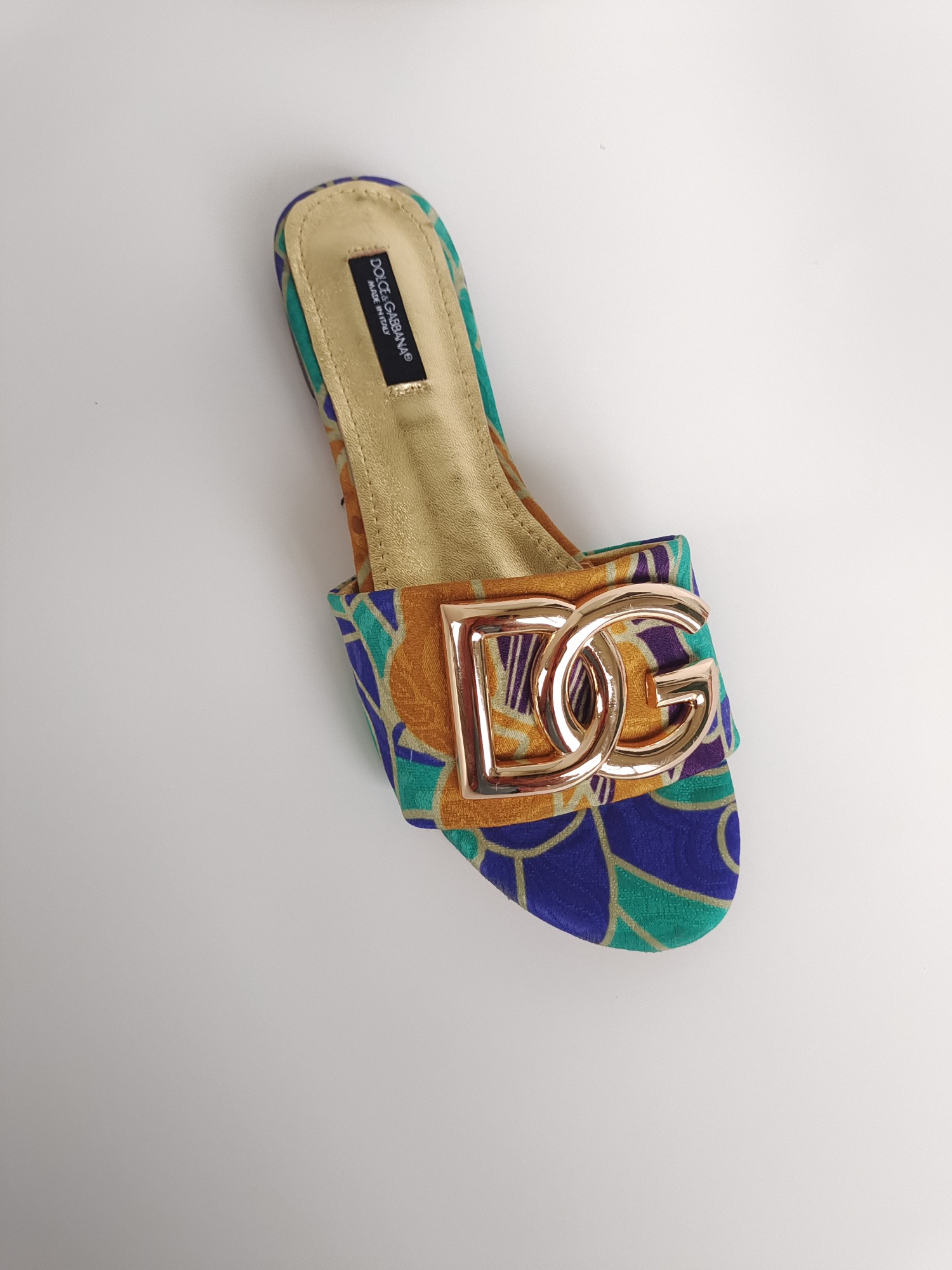 [TOP] D^G Slides Leather - Green and Yellow Flowers - Dolce&Gabbana