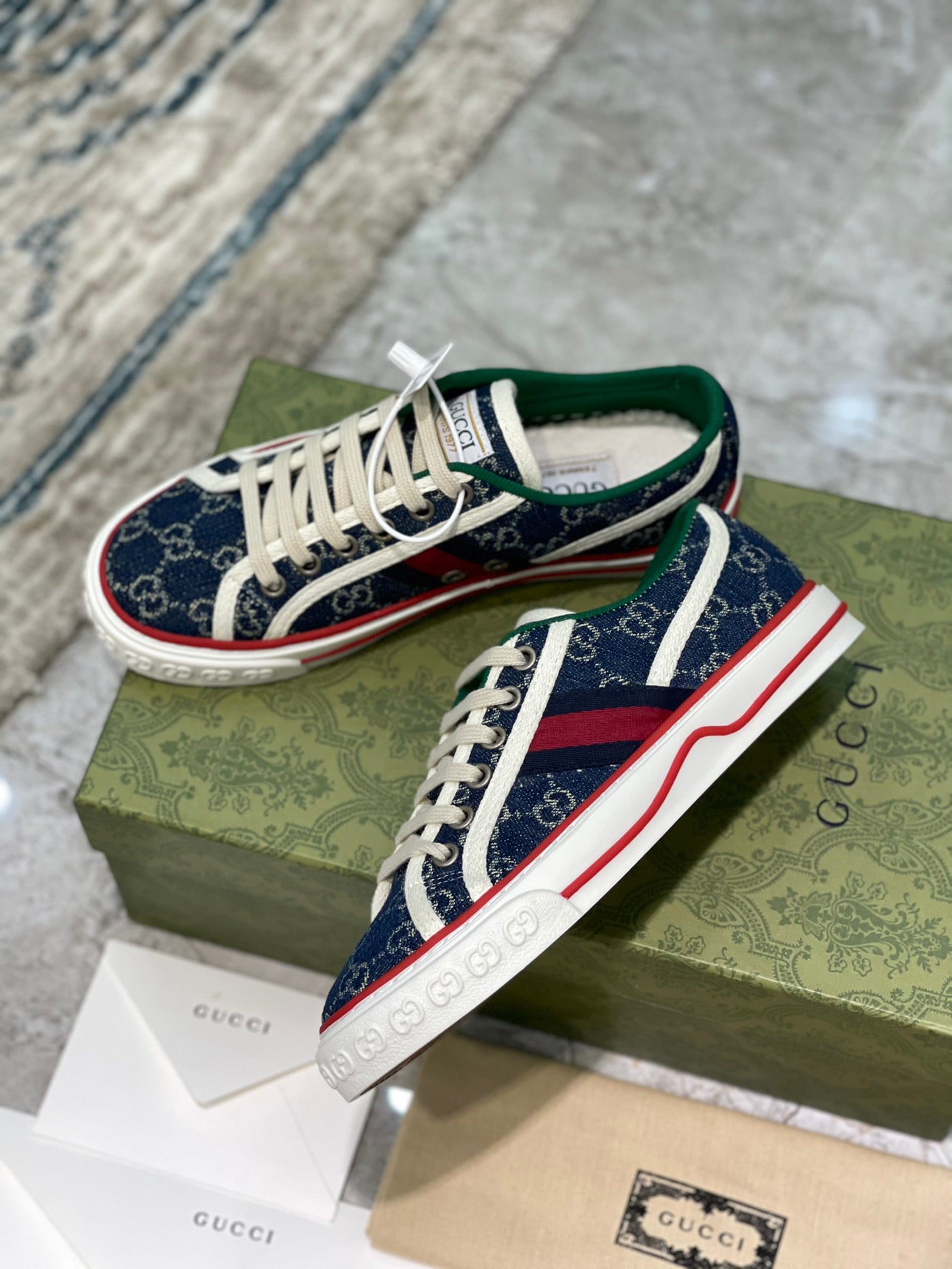 [TOP] GUCC! G*G Denim Sneakers Tennis 1977 - Blue - Gucci