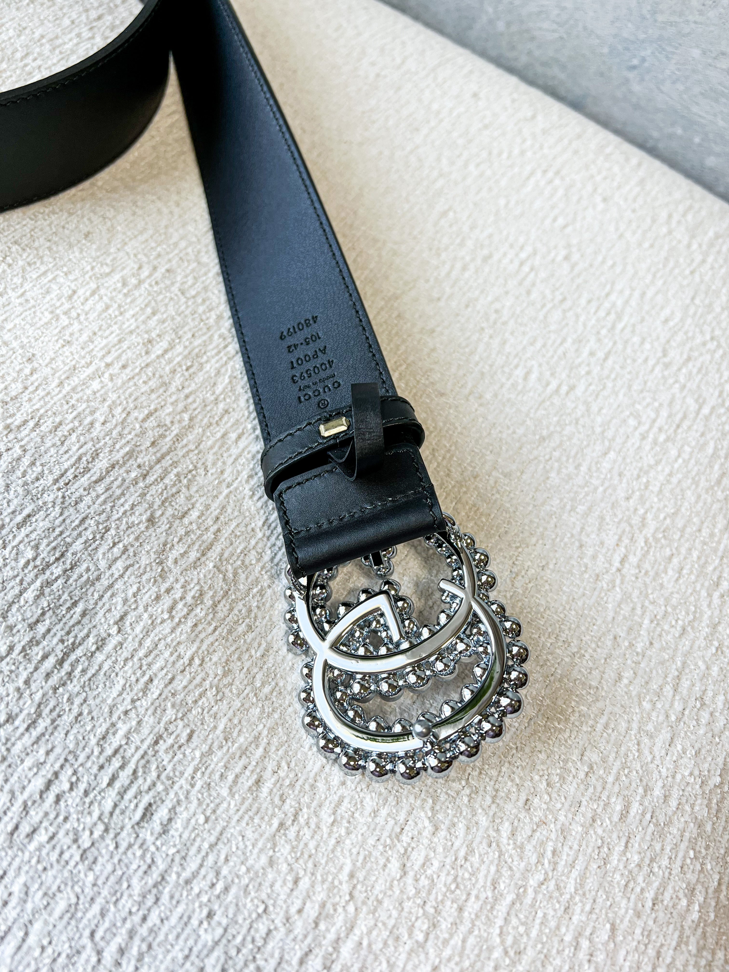 [TOP] GUCC! G*G Crystal Face Belt - Black - Gucci
