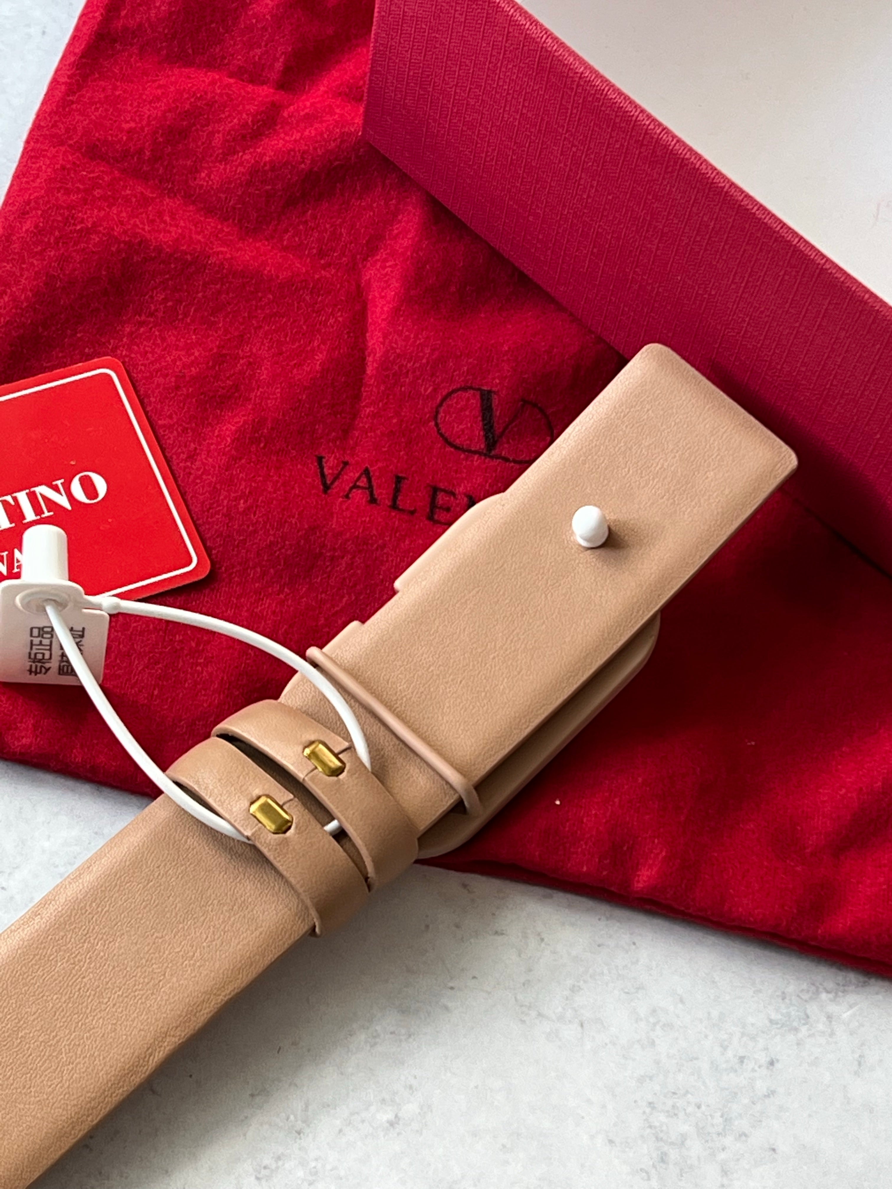 [TOP] V@LENTINO VLOGO Leather Mate Belt - Nude