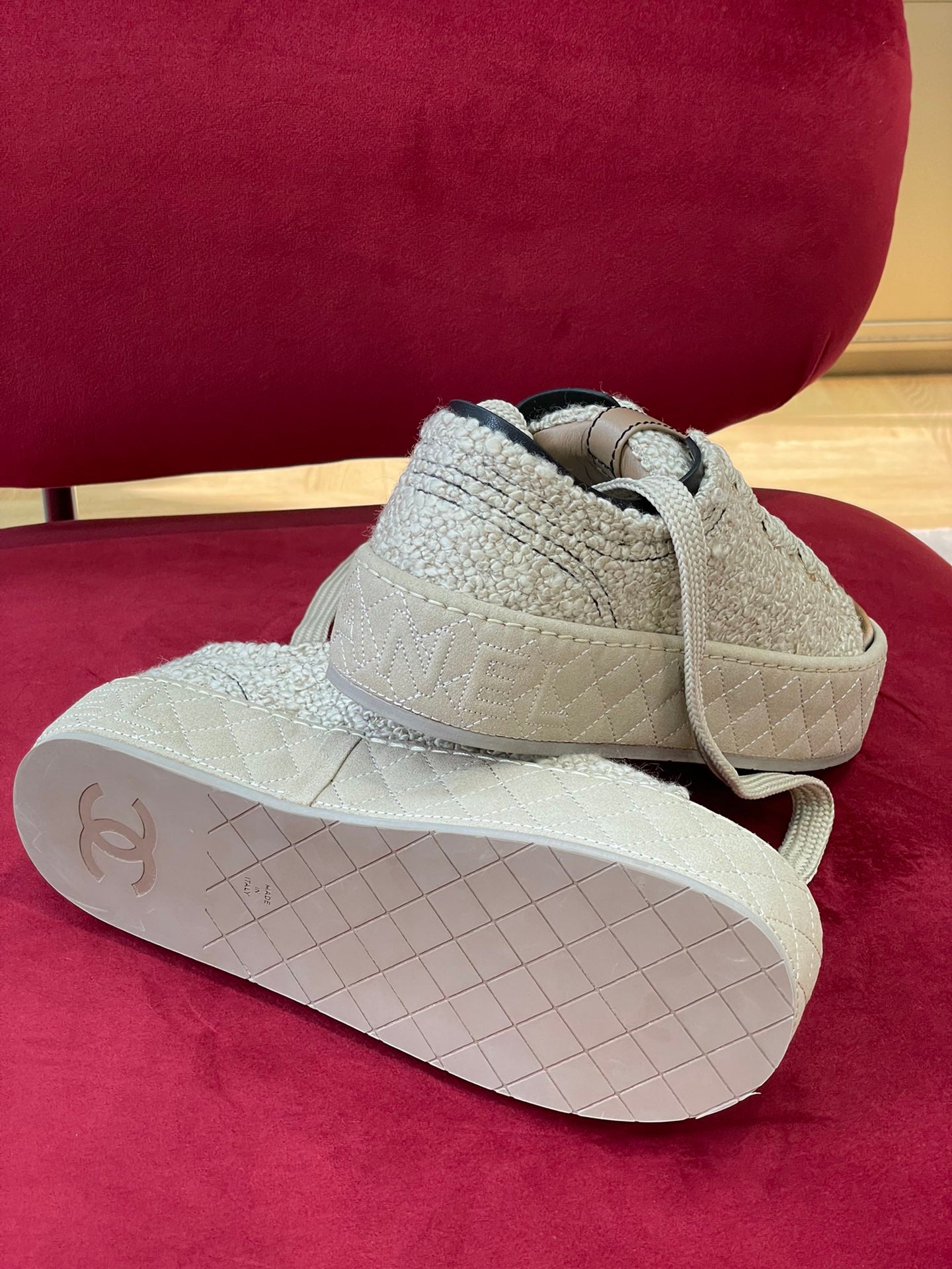 [TOP] CH@NEL Fabric Trainers - Beige/Black - Chanel