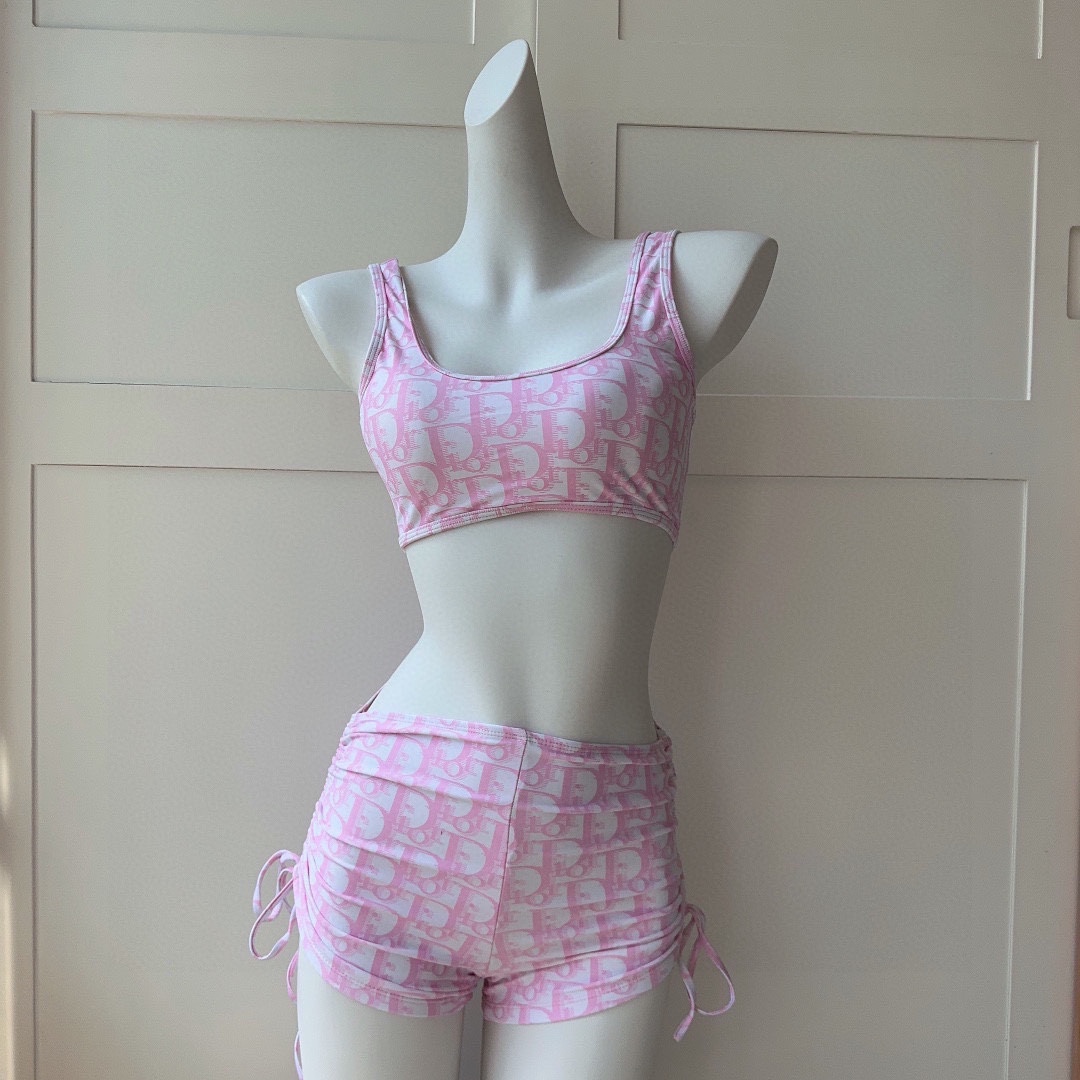 [TOP] D!or Logo Drawstring Bikini - Pink - Christian Dior