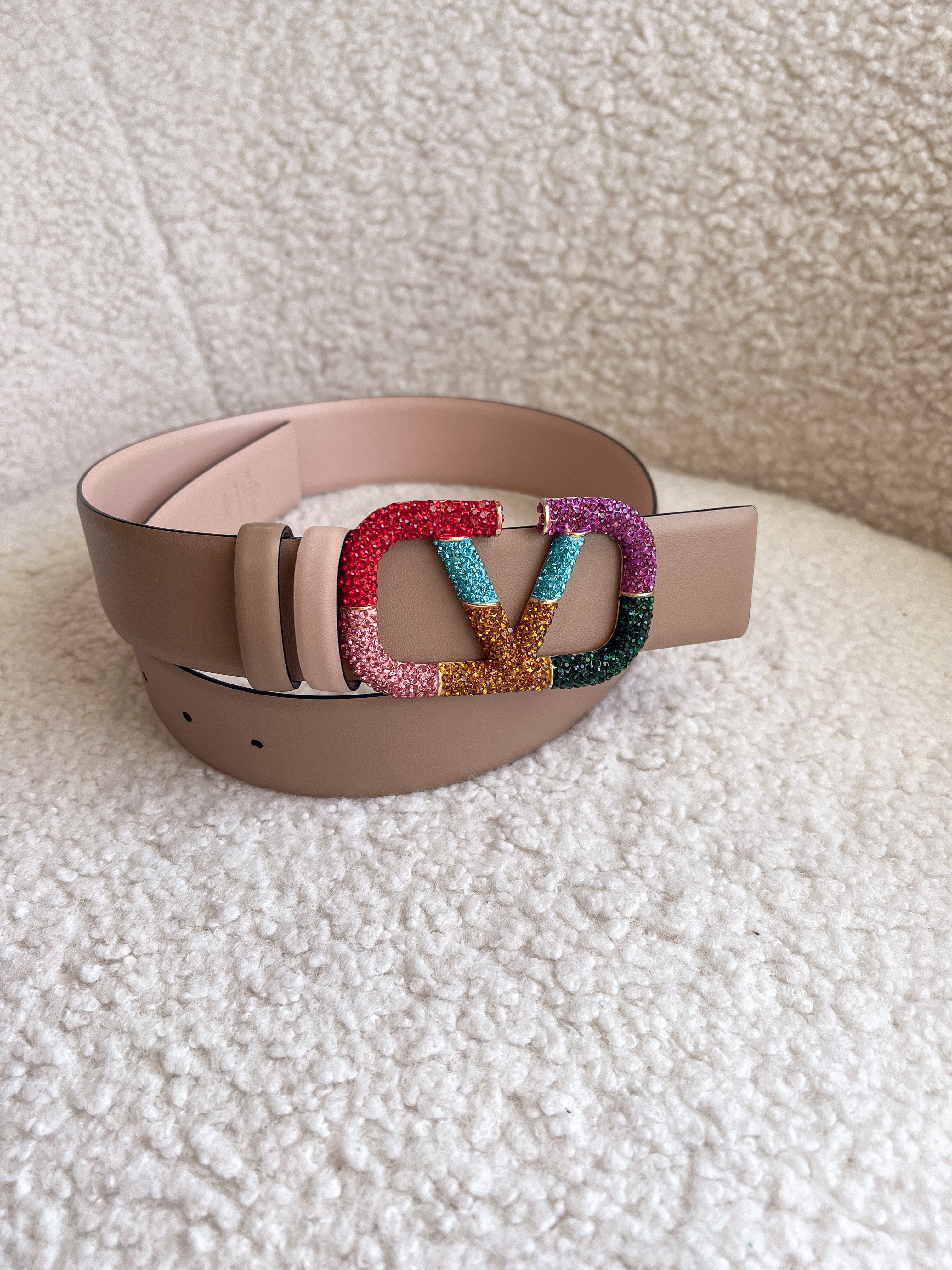 [TOP] V@LENTINO V*lentino VLOGO Reversible Jewel Belt - Pink/Tan - Valentino