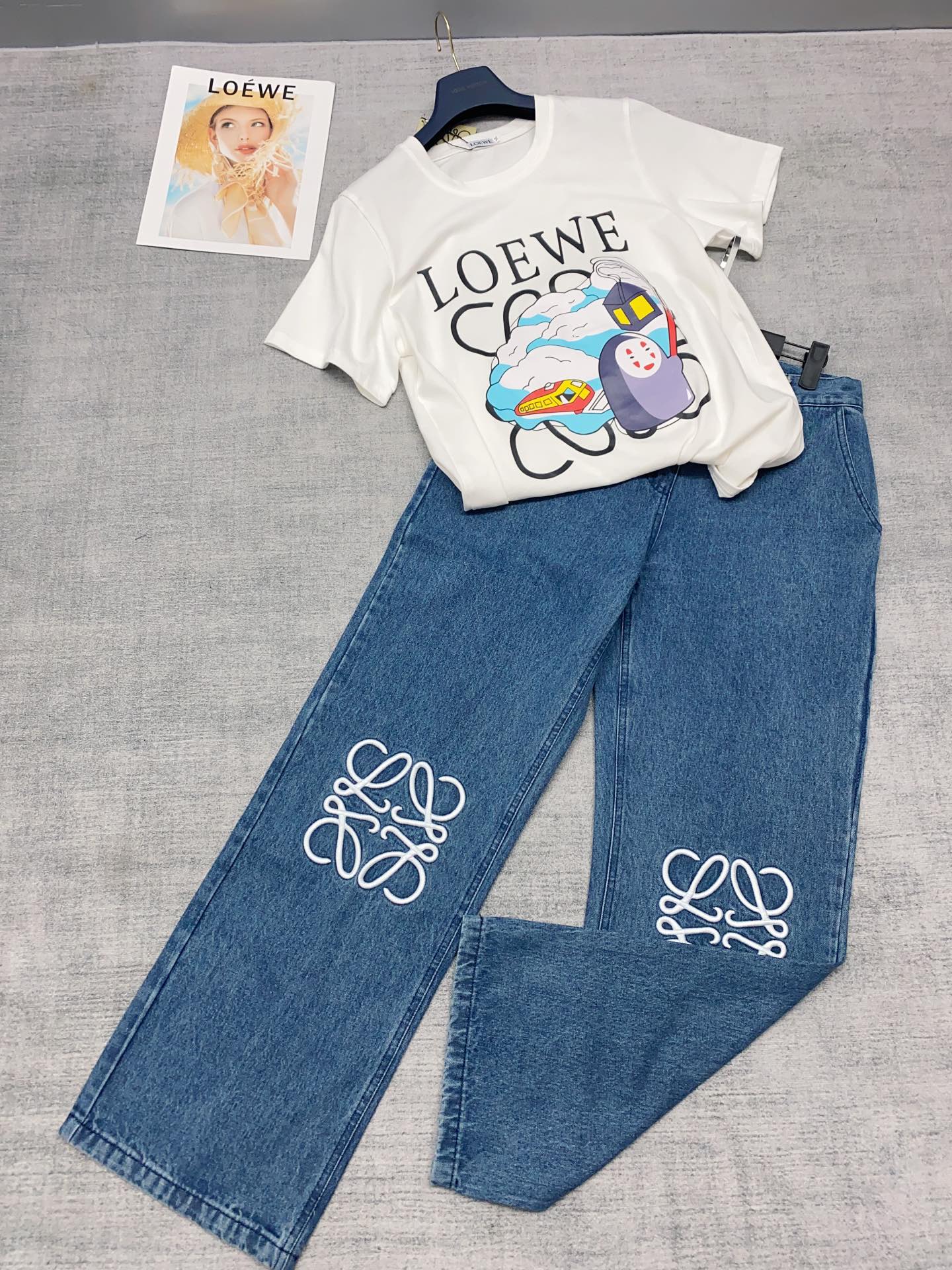 [TOP] LOEW Anagram Embroidered Logo Straight Wide-leg Jeans - Loewe
