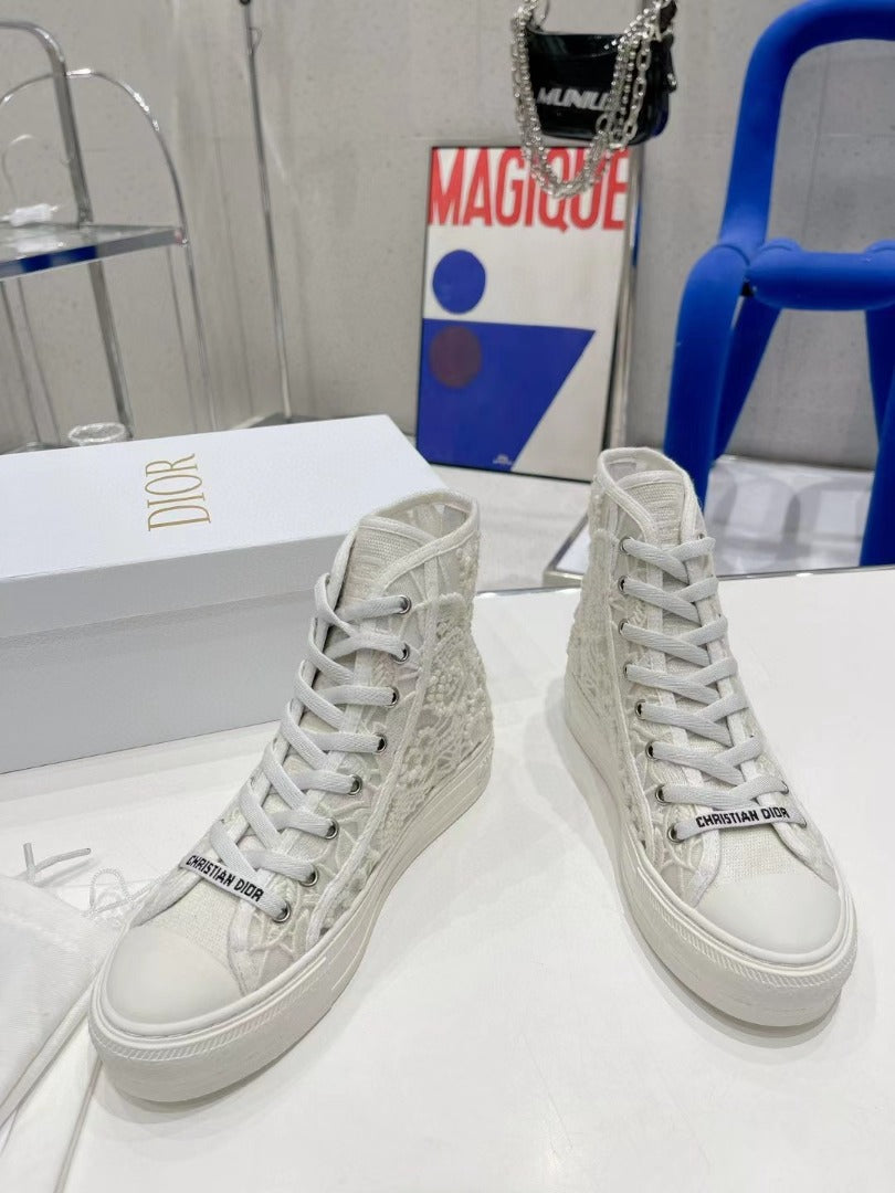 [TOP] D!or Macrame Embroidery High Top Sneakers - White - Christian Dior
