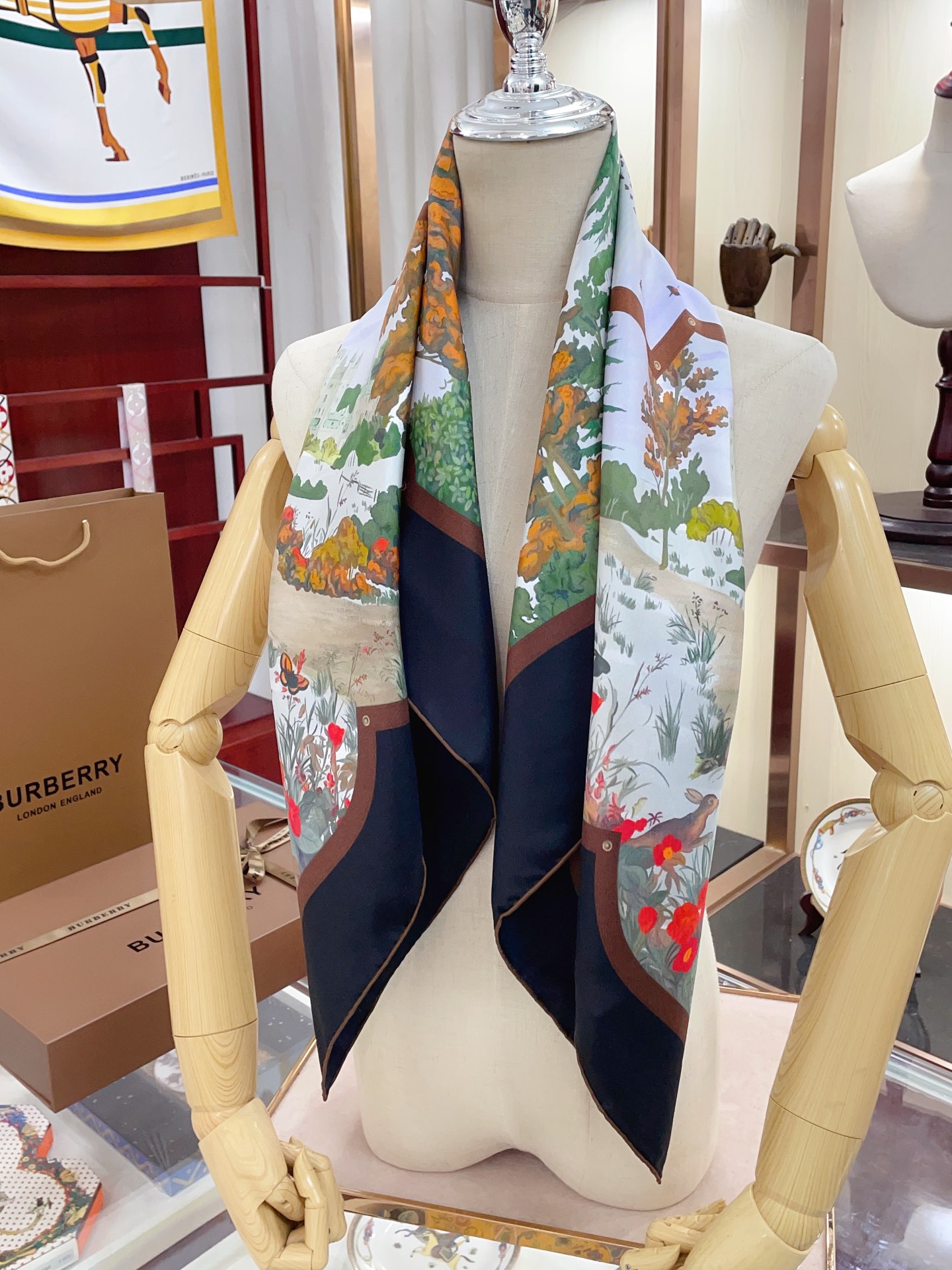 [TOP] BURBRRY Silk Scarf 90cm Square - Green - Burberry