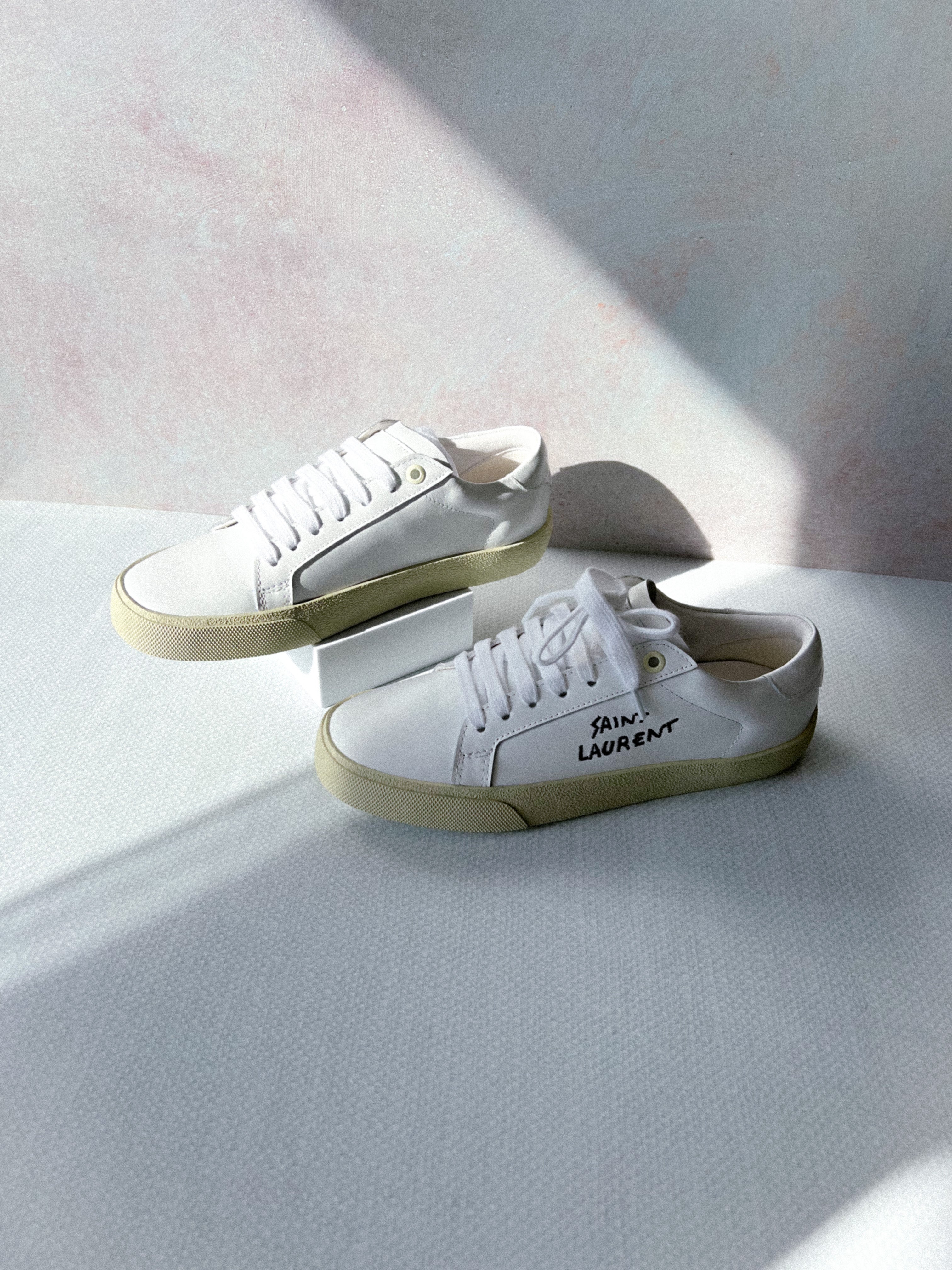 [TOP] Y$L Leather Sneakers - White - Ysl Yves Saint Laurent