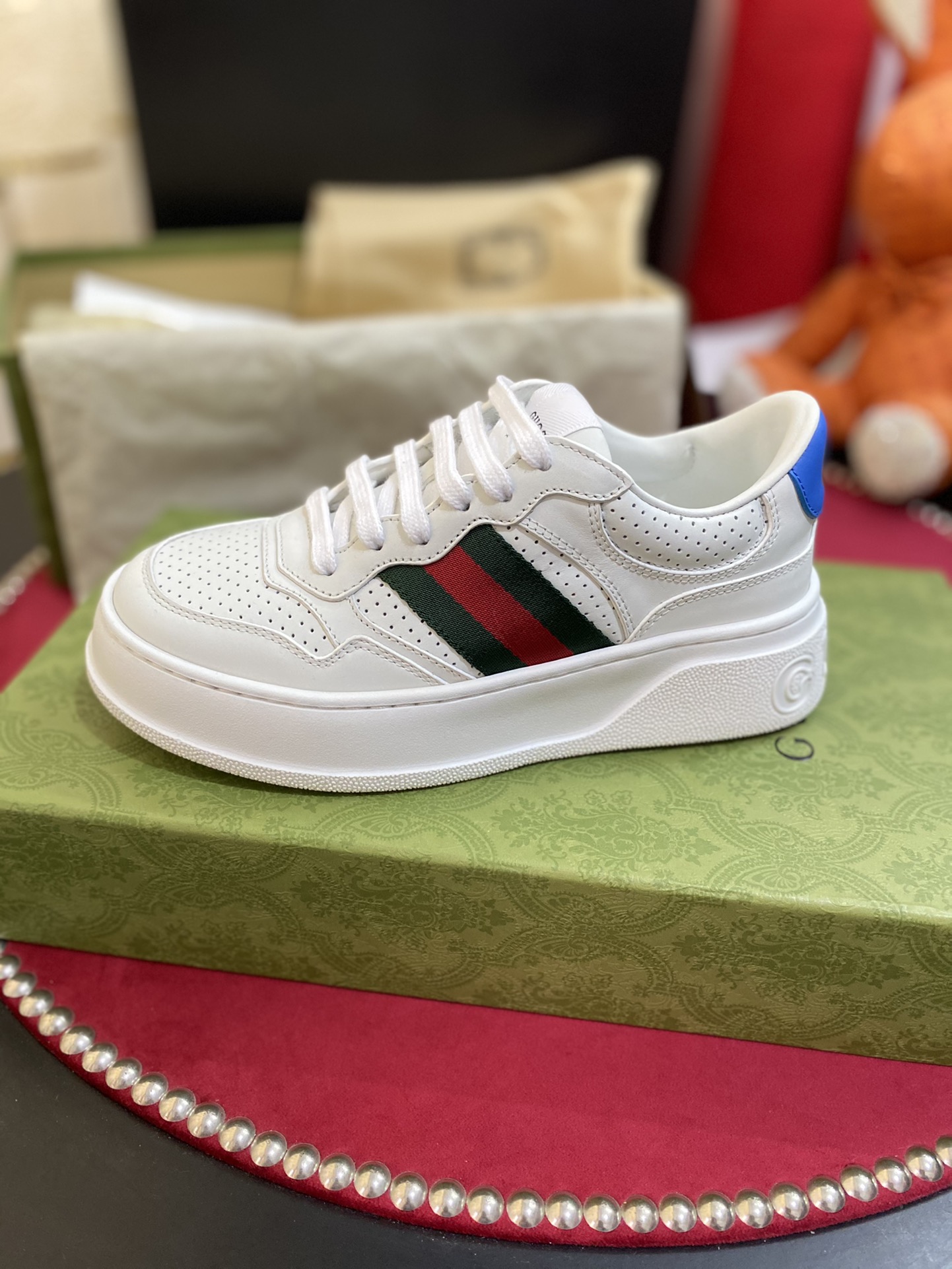 [TOP] GUCC! Double G Embossed Leather Rubber Platform Sneakers - White - Gucci
