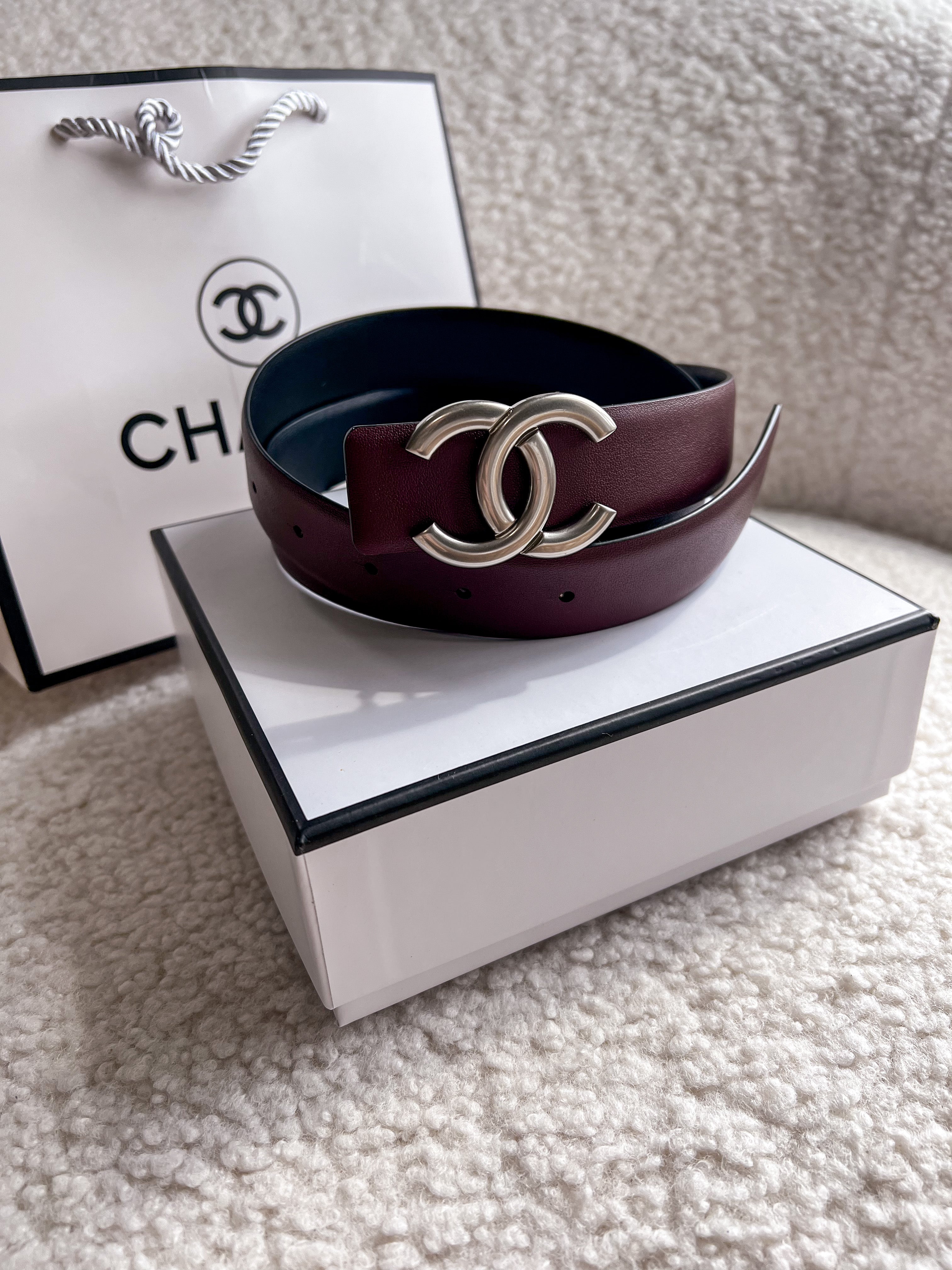 [TOP] CH@NEL Belt Vintage Reversible - Black and Burgundy - Chanel