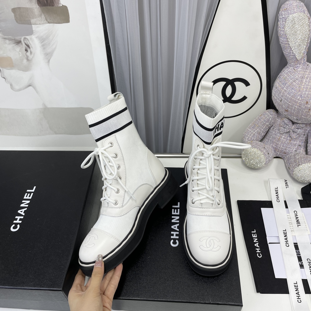 [TOP] CH@NEL  Leather Boots - White  - Chanel
