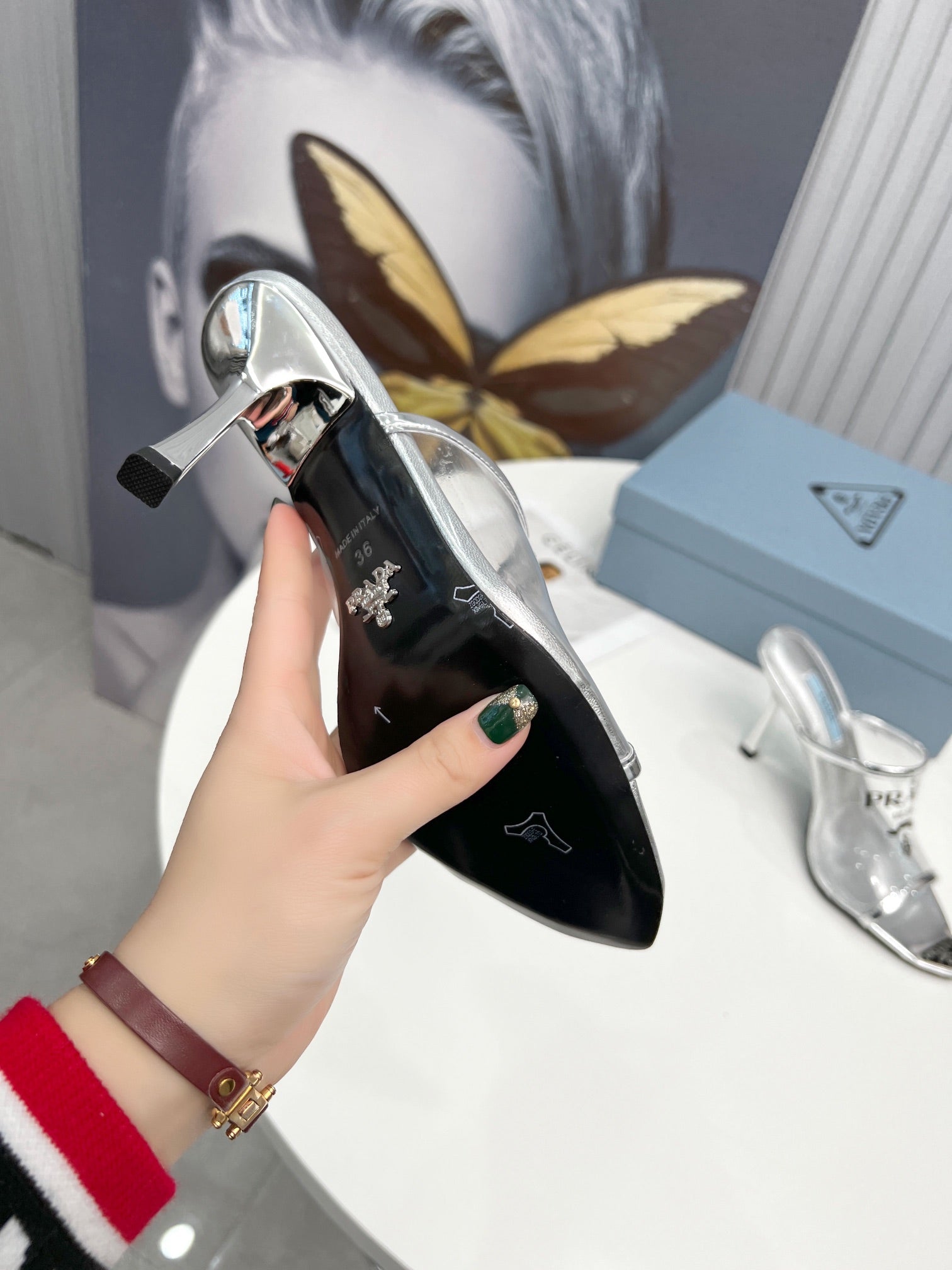 [TOP] PR@DA Logo-print Plexiglas High-heel Slides - Silver - Prada