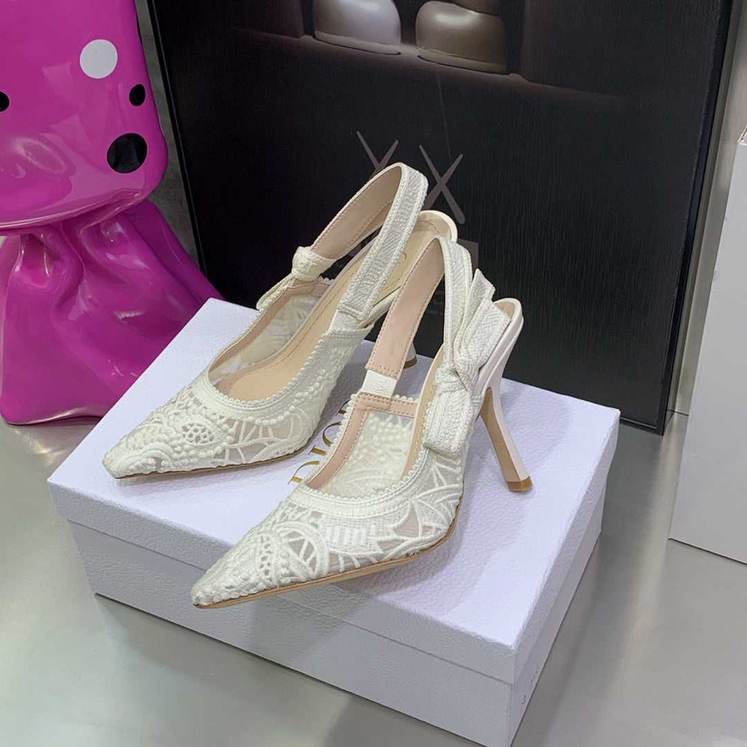 [TOP] D!or Macrame High Heels Lace Shoes 22 - White - Christian Dior