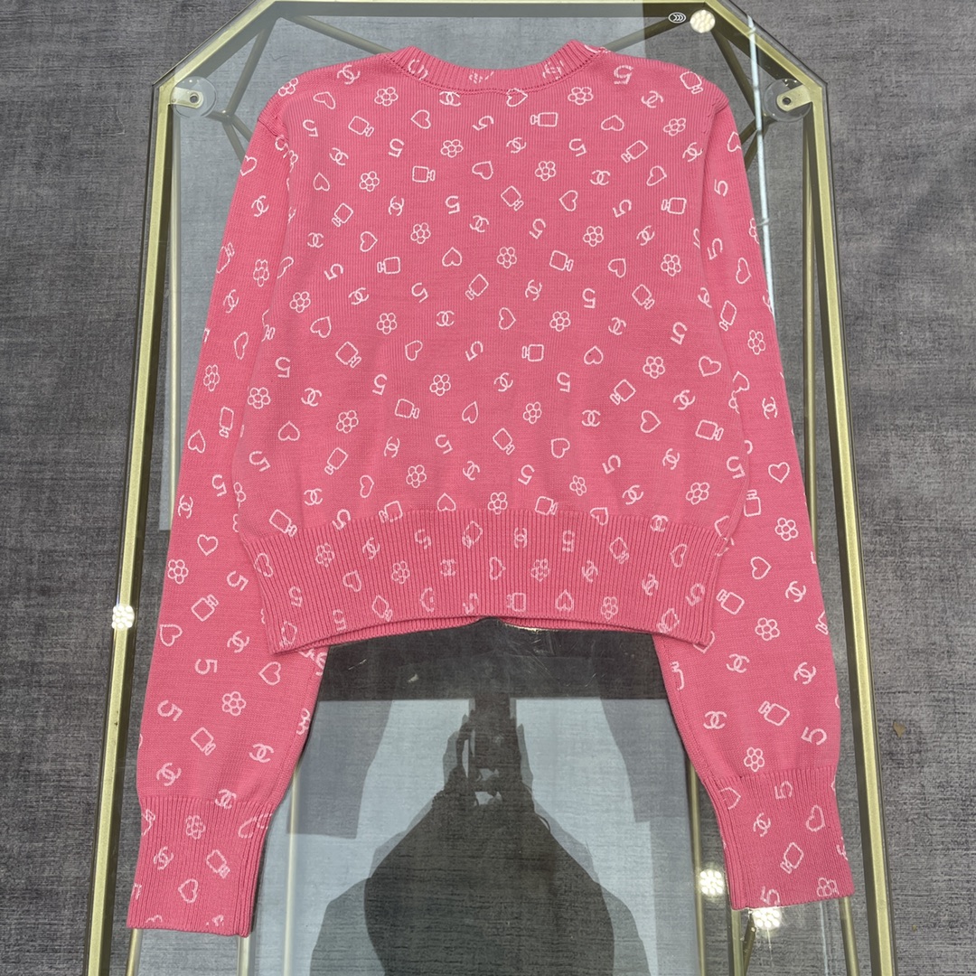 [TOP] CH@NEL Printed Knitted Cardigan - Pink - Chanel