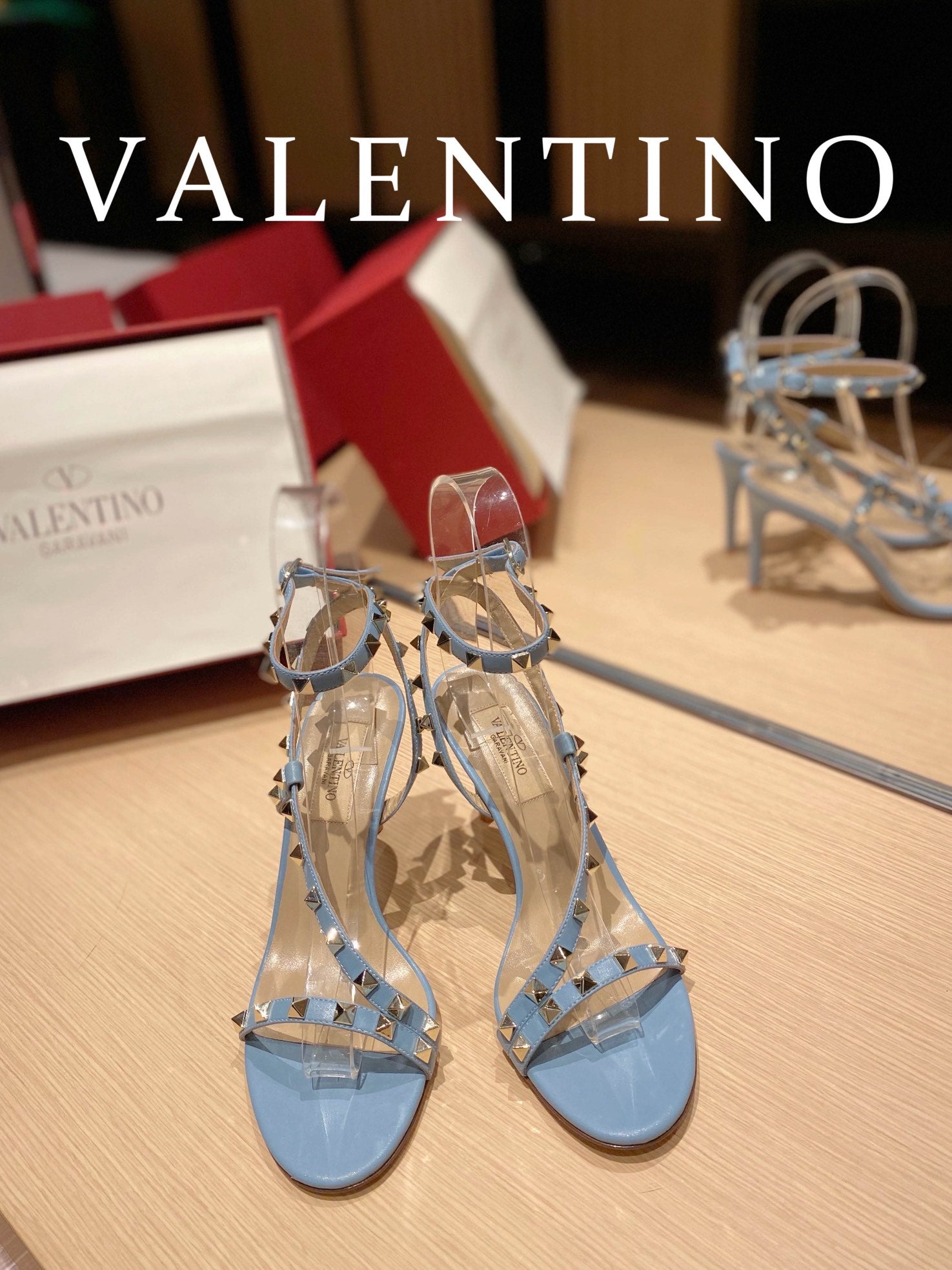 [TOP] V@LENTINO V*lentino R0ckstud Asymmetrical Slingback Sandal - Blue - Valentino