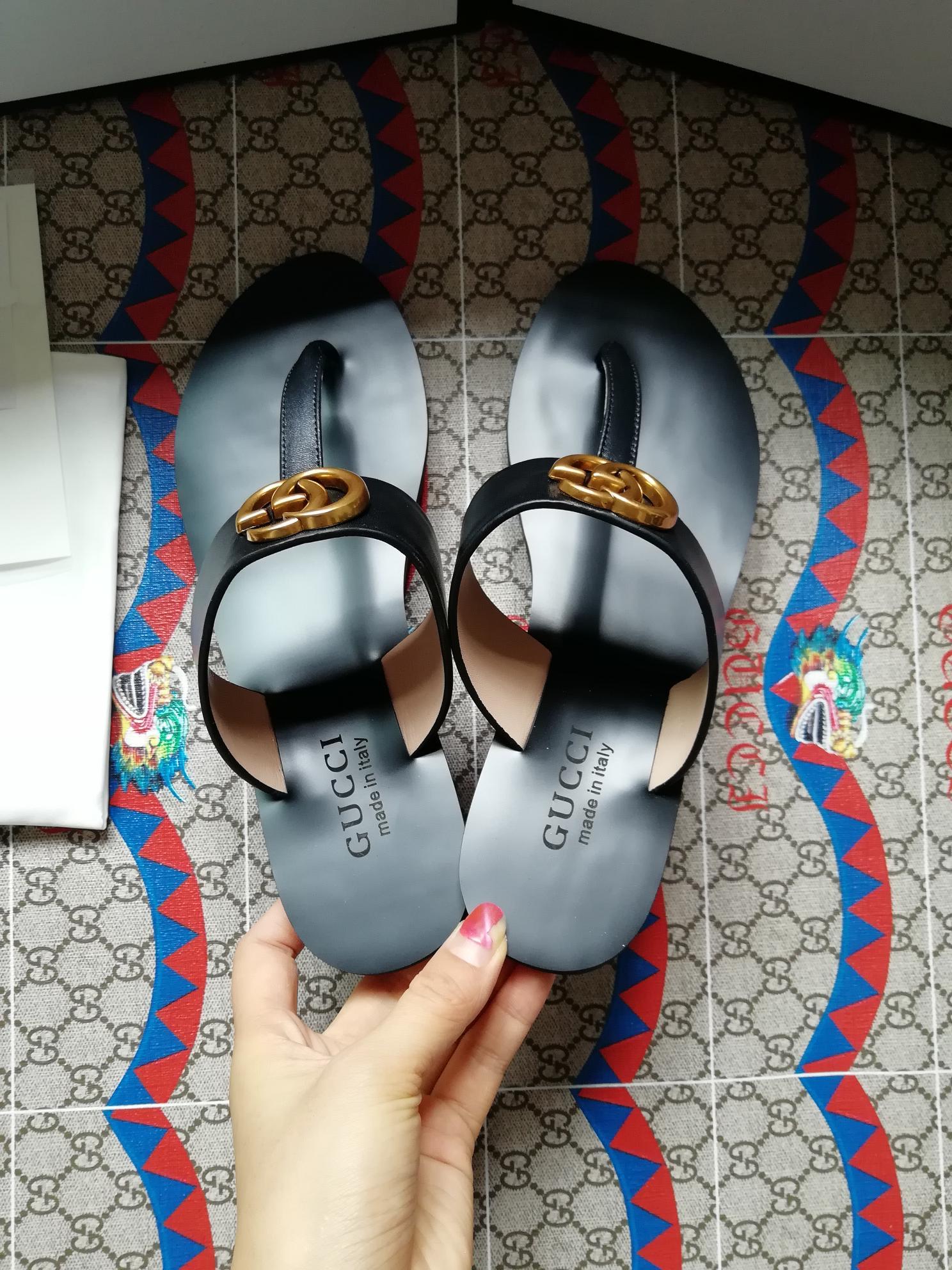 [TOP] GUCC! GG Marmont Thong Sandals - Black - Gucci