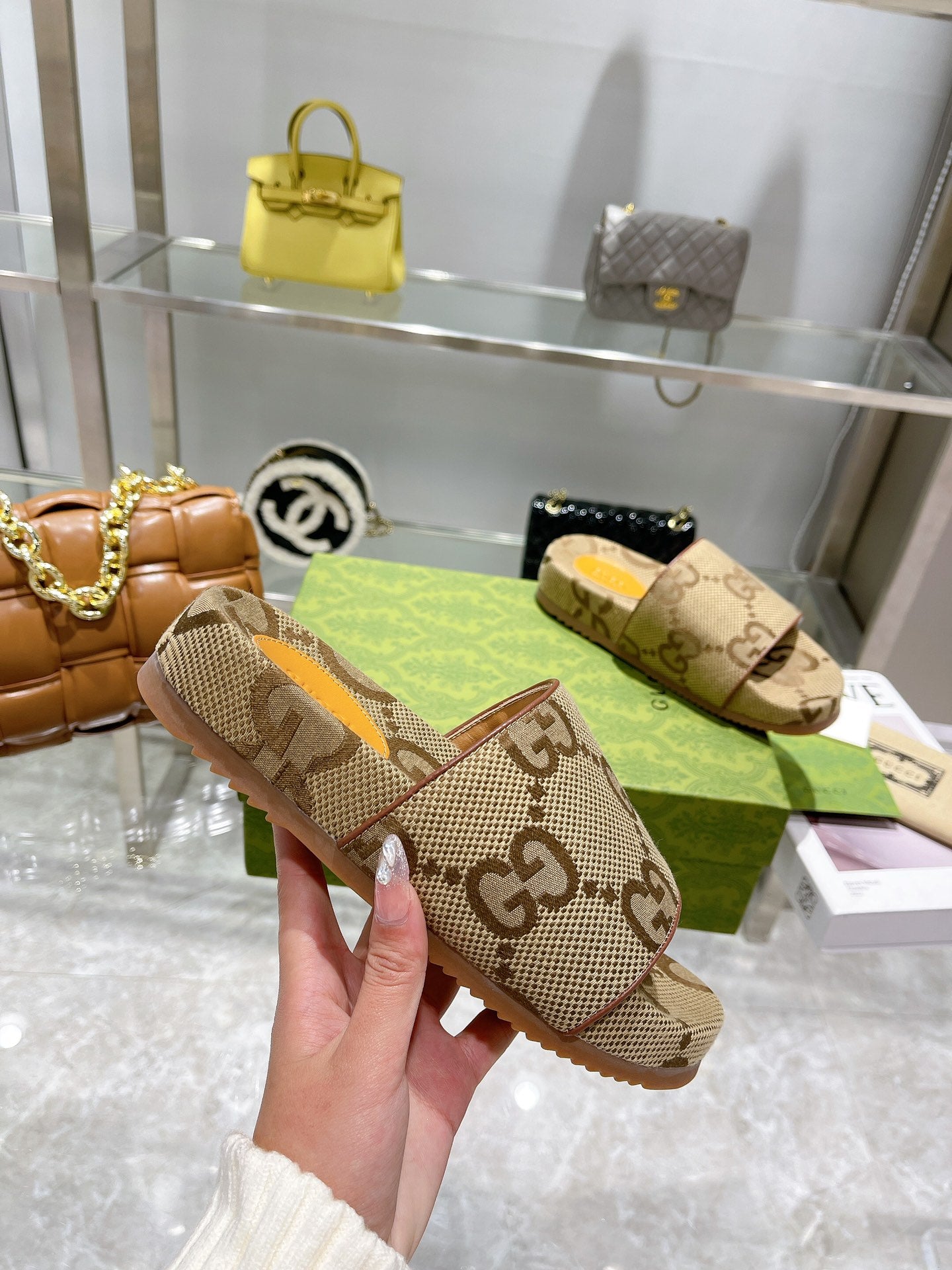[TOP] GUCC! G*G Sideline Monogrammed Canvas Slides - Brown - Gucci
