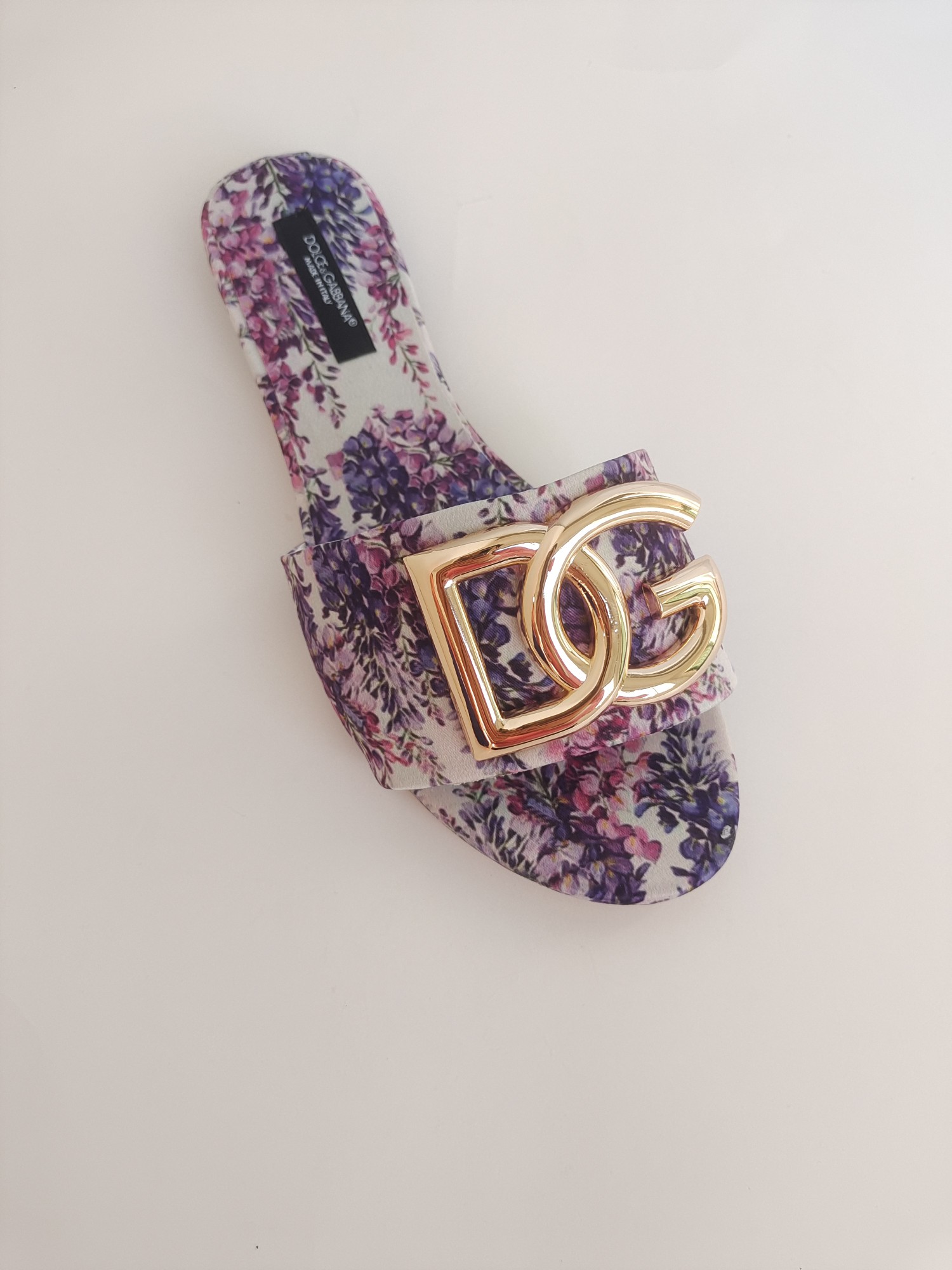 [TOP] D^G Slides Leather - White and Purple Flowers - Dolce&Gabbana