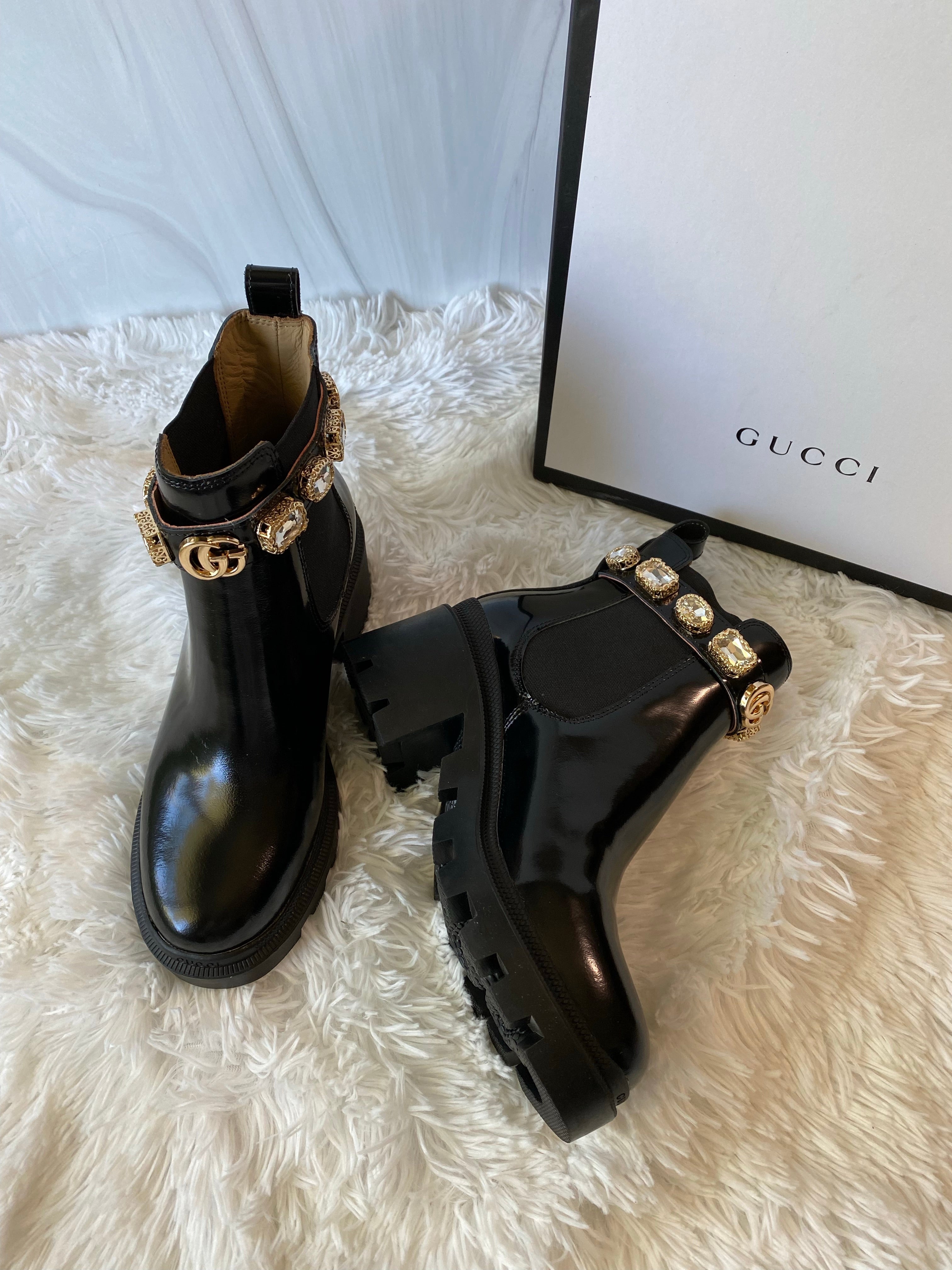 [TOP] GUCC! Ankle Gems Boots - Black - Gucci
