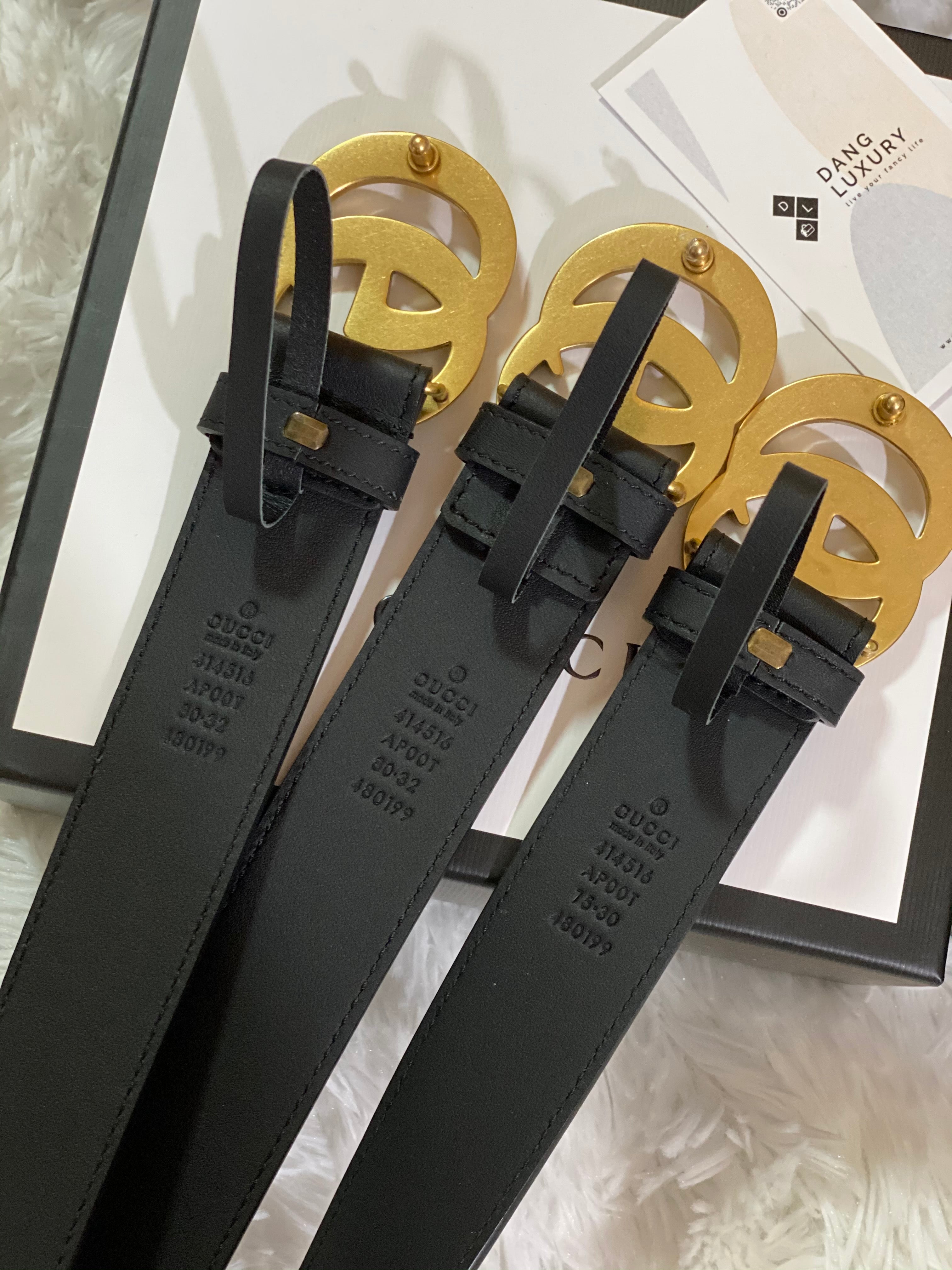 [TOP] GUCC! GG Buckle Leather Belt 3.4cm - BLACK - Gucci