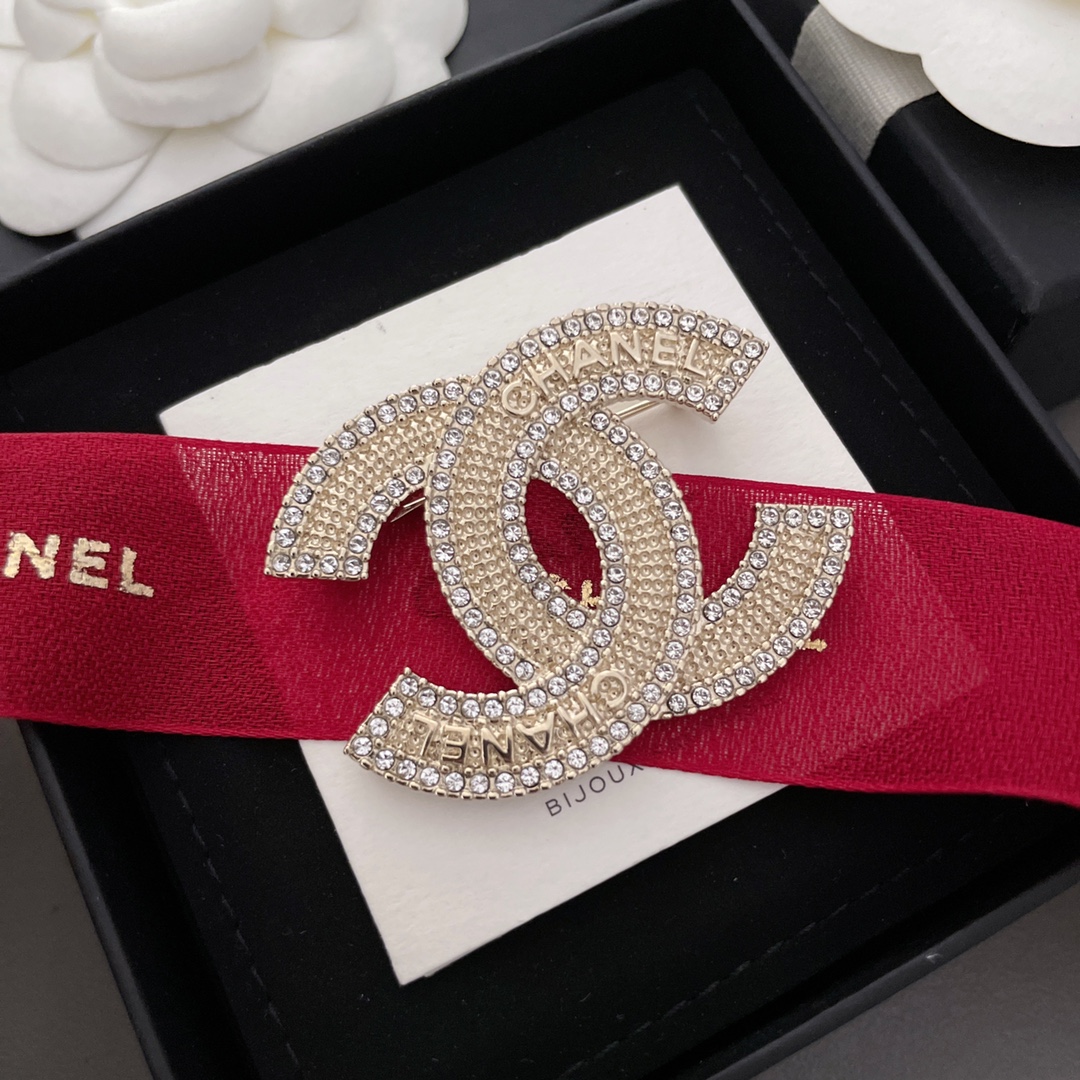 [Top] CH@NEL Inspired Diamond Brooch - Light Gold - Chanel