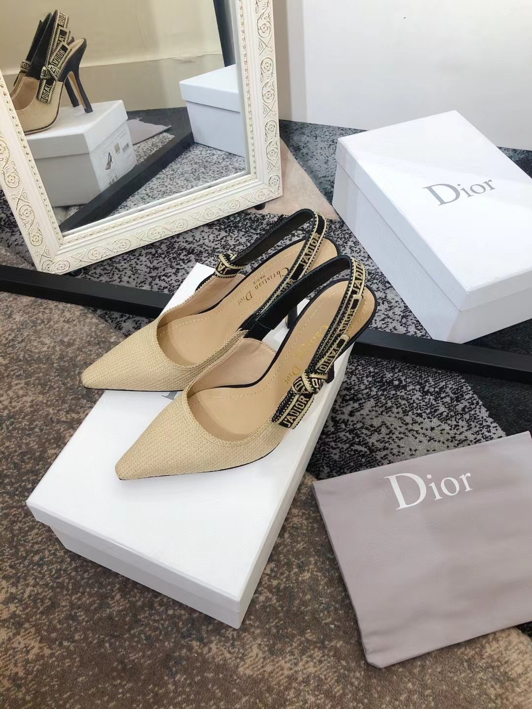 [TOP] D!or D!or J'aChristian Dior Slingback High Heels - Beige - Christian Dior