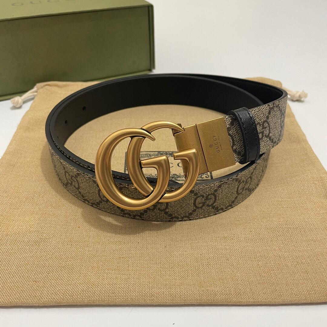 [TOP] GUCC!  Reverse Thin Belt 3cm - Monogram and Black with GHW - Gucci